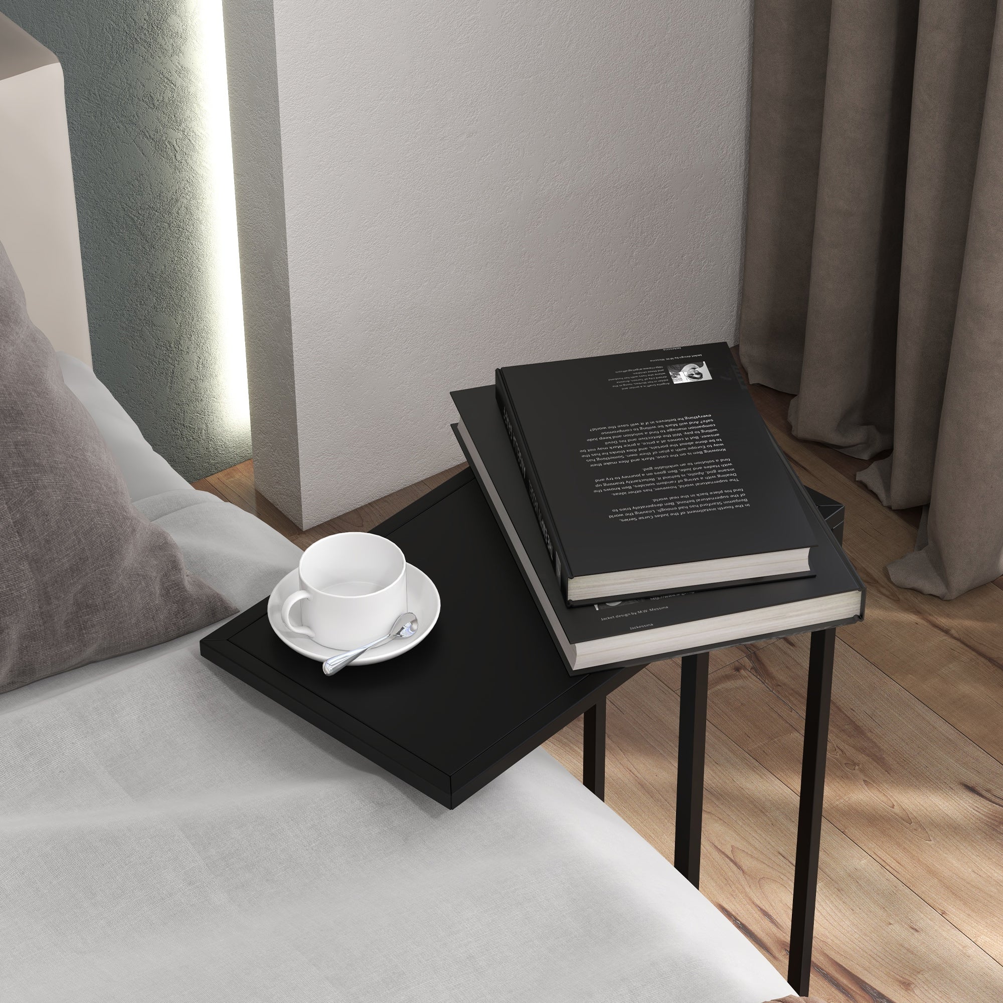 Side Table Coffee Table in C-Shape, End Table with Steel Frame, Laptop Table, Living Room Table for Bedroom, Office, Black, 46 x 26 x 60 cm