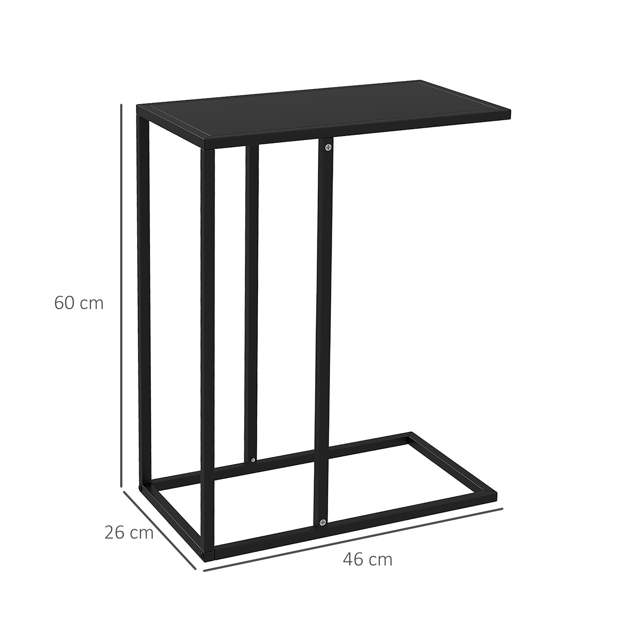 Side Table Coffee Table in C-Shape, End Table with Steel Frame, Laptop Table, Living Room Table for Bedroom, Office, Black, 46 x 26 x 60 cm