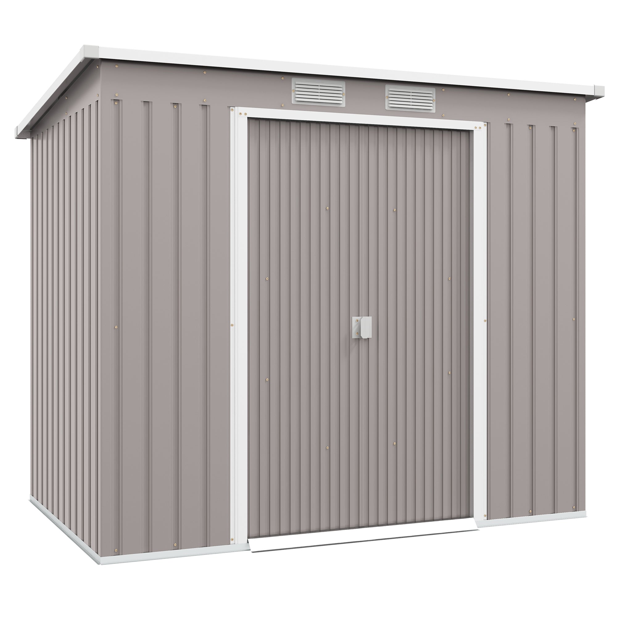 Outdoor Garden Shed 3.2 m² 213x130x172 cm Garden Shed with Sliding Door Sloped Roof Reinforced Base (Floor Not Included) and 2 Windows Light Gray