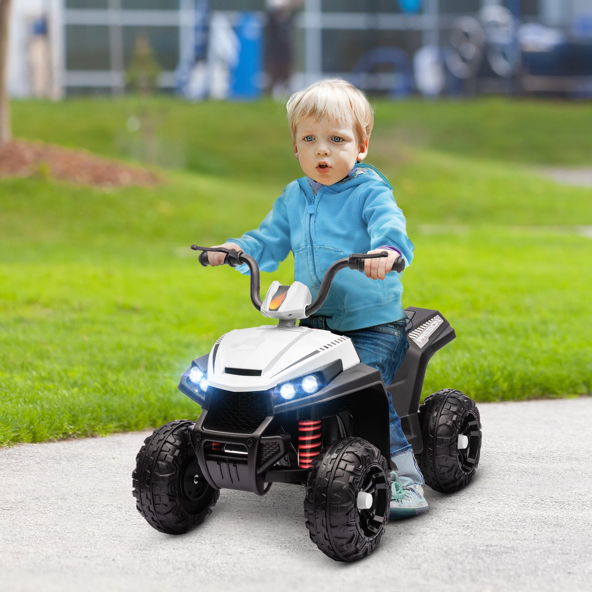 Electric Quad for Kids 12V Children’s Quad with 4-Wheel Suspension, MP3 Music Player, Kids Vehicle with Headlight, Forward and Reverse Gear, for 3-5 Years Kids, 5 km/h, Metal, White