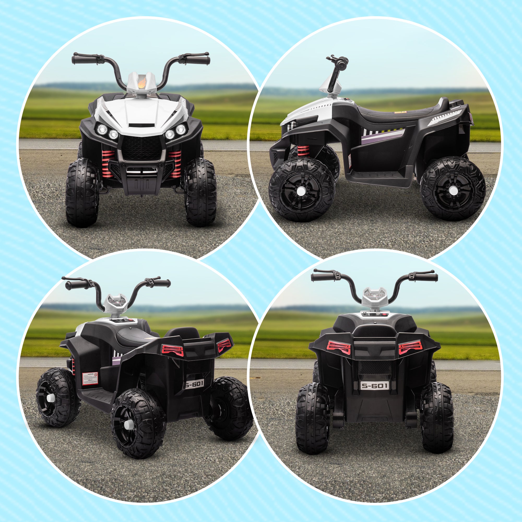 Electric Quad for Kids 12V Children’s Quad with 4-Wheel Suspension, MP3 Music Player, Kids Vehicle with Headlight, Forward and Reverse Gear, for 3-5 Years Kids, 5 km/h, Metal, White
