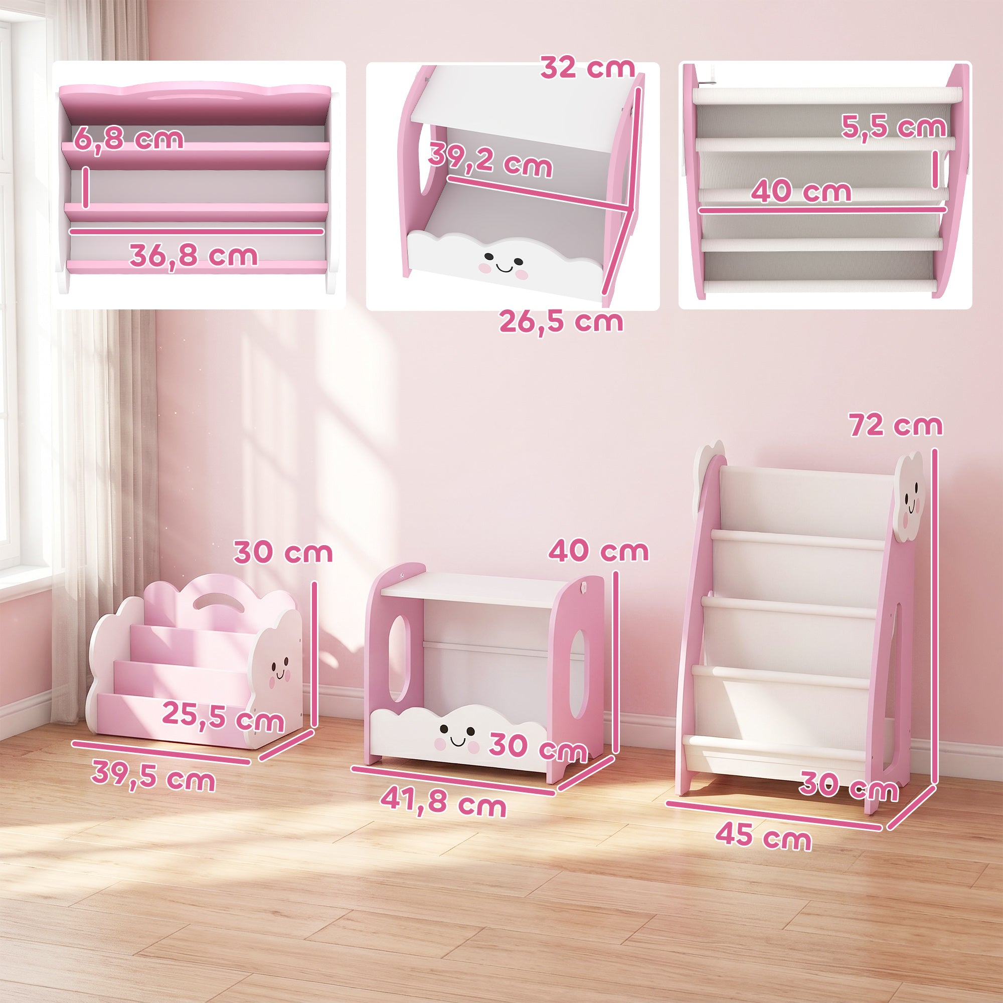 Kids Storage Unit for Ages 3–8, Modular Toy Organizer with 4-Shelf Magazine Rack, 3-Tier Bookcase & Nightstand, Pink