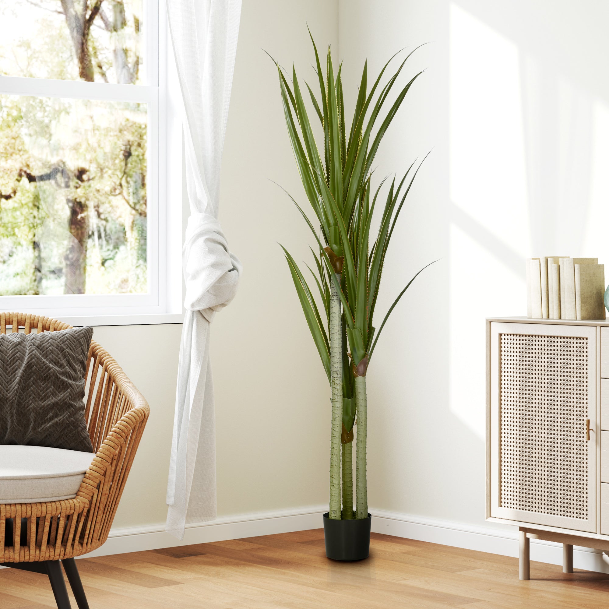 Artificial Yucca Plant in Pot 190 cm Fake Plant with 39 Realistic Leaves for Home Decor Living Room Office Garden Ø17x190 cm Green