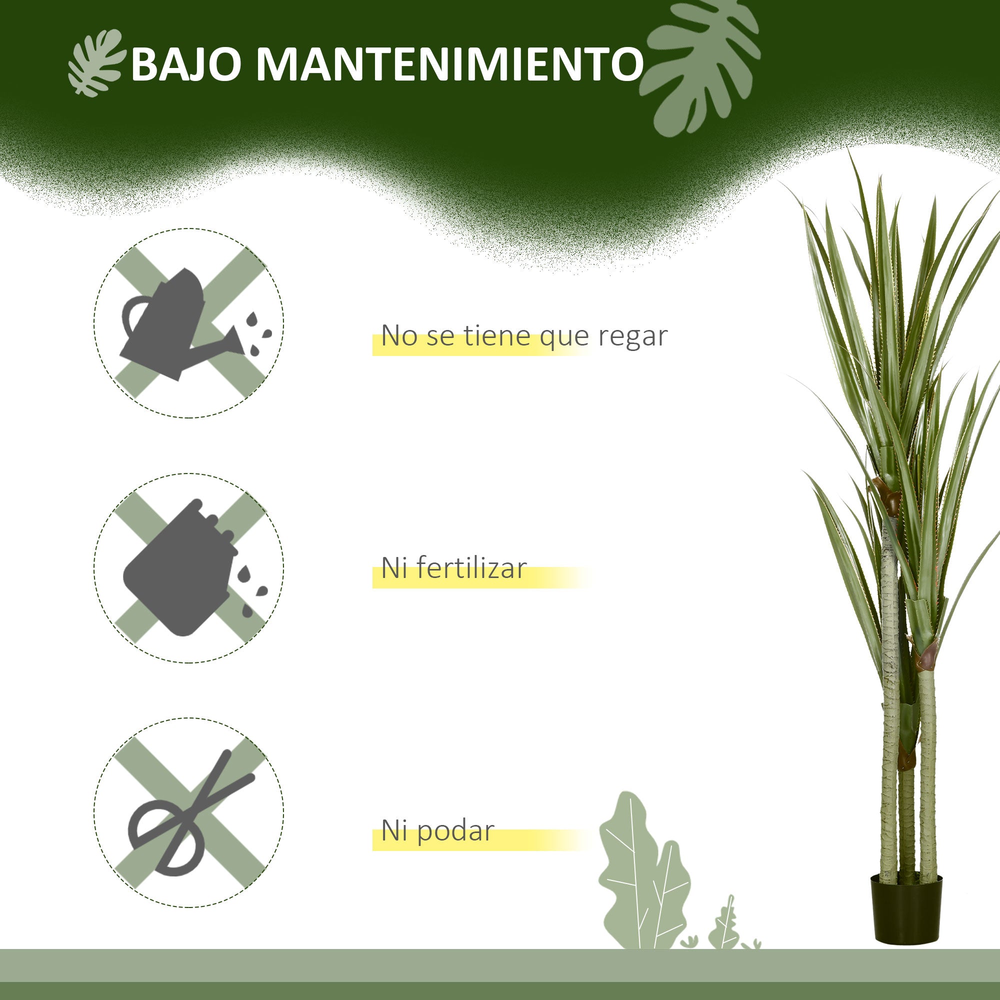 Artificial Yucca Plant in Pot 190 cm Fake Plant with 39 Realistic Leaves for Home Decor Living Room Office Garden Ø17x190 cm Green