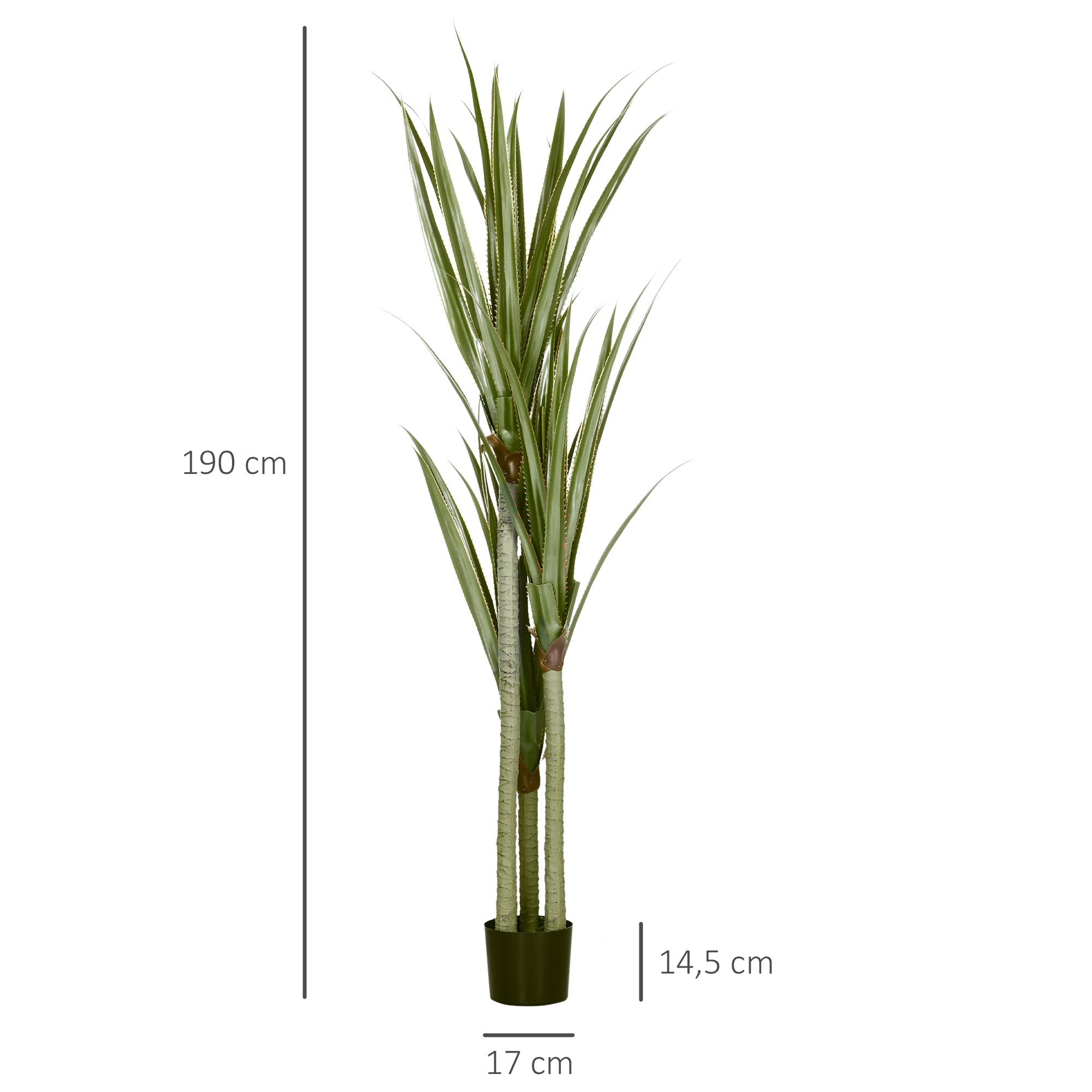 Artificial Yucca Plant in Pot 190 cm Fake Plant with 39 Realistic Leaves for Home Decor Living Room Office Garden Ø17x190 cm Green