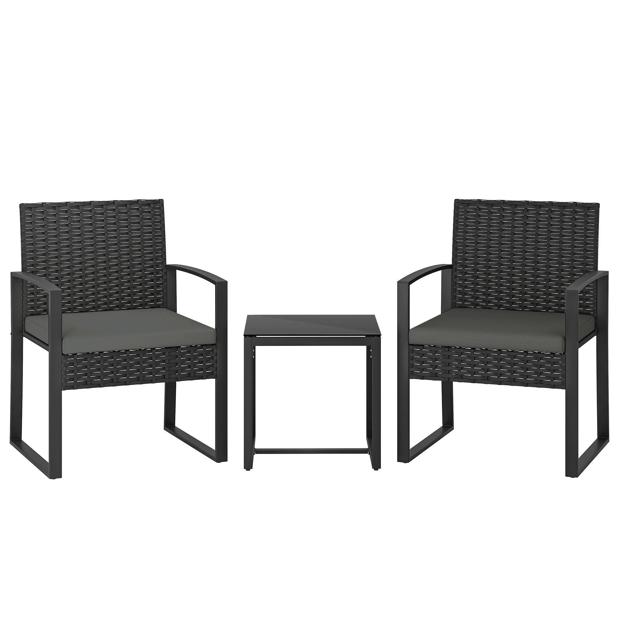 3-Piece Rattan Bistro Set — 2 Patio Chairs & Coffee Table with Removable Cushions, Dark Gray