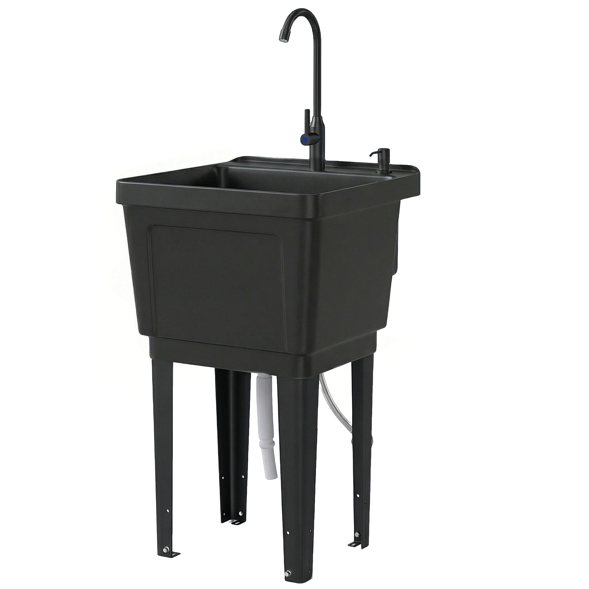 Portable Camping Sink with Faucet and 300 ml Soap Dispenser, Inlet & Drain Hoses — Mobile Outdoor Wash Station, Black