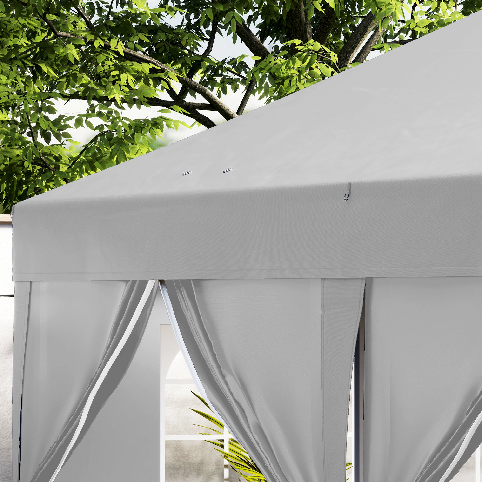 Outdoor Garden Gazebo 3 x 6 m Pop-Up Pergola with 6 Side Walls, Drainage Holes, Transport Bag Included, Foldable Canopy for Camping Festival Wedding, Grey