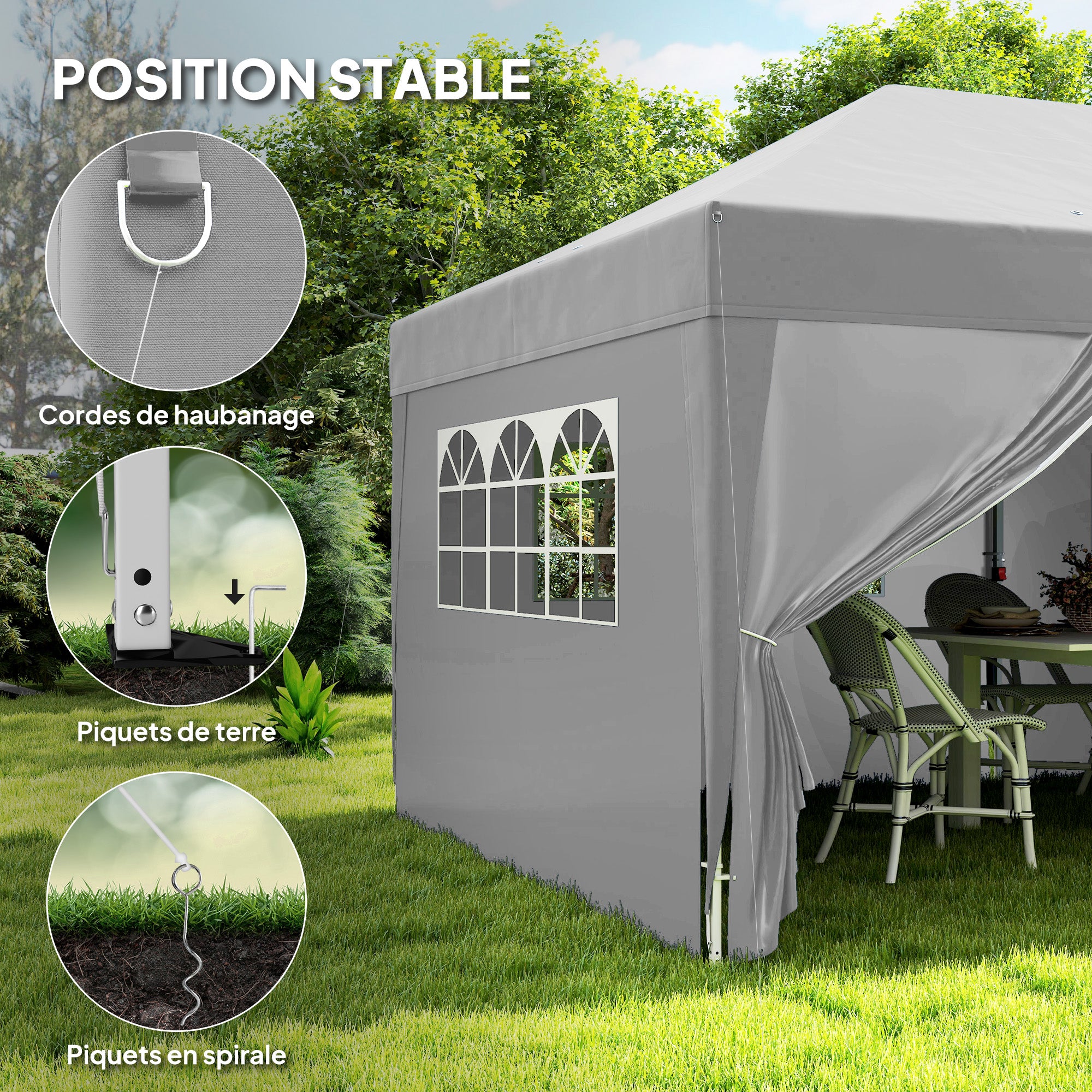 Outdoor Garden Gazebo 3 x 6 m Pop-Up Pergola with 6 Side Walls, Drainage Holes, Transport Bag Included, Foldable Canopy for Camping Festival Wedding, Grey
