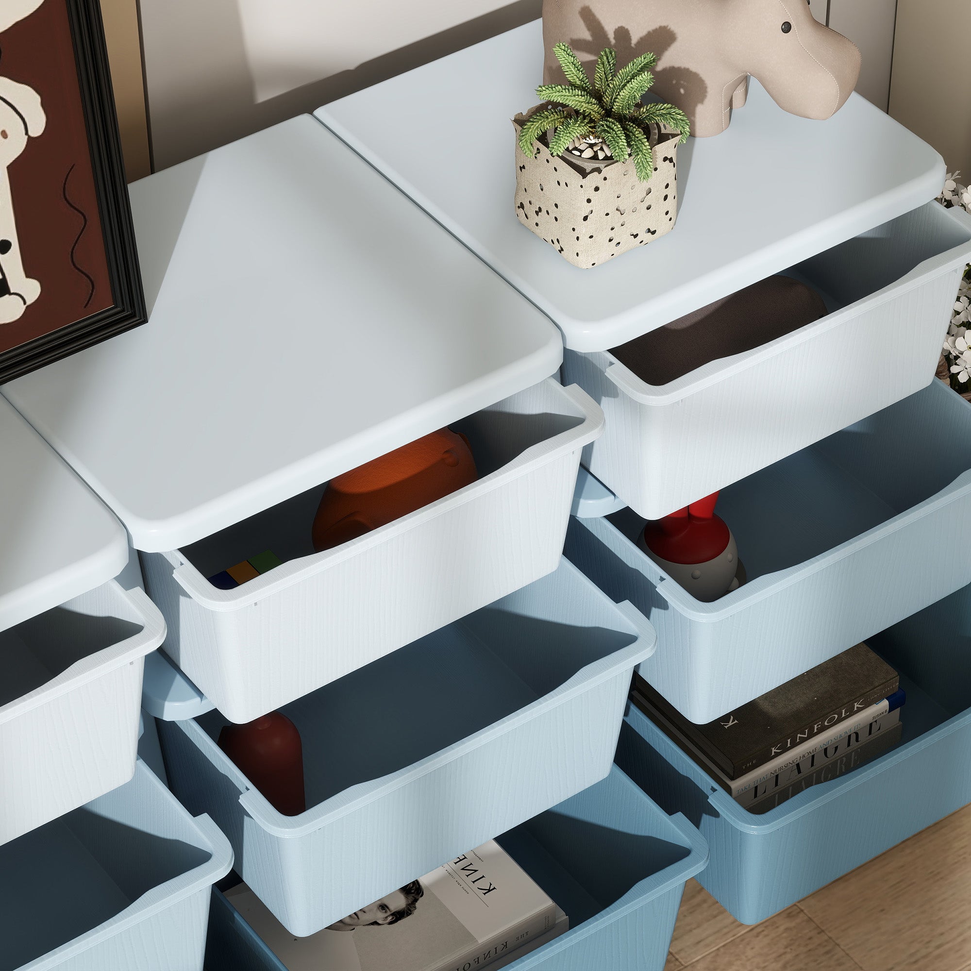 9-Tier Kids Storage Drawer Chest – Toy Organizer & Storage Boxes, Blue, 113 x 37 x 56.5 cm (44.5 x 14.6 x 22.2 in) – For Ages 3–6