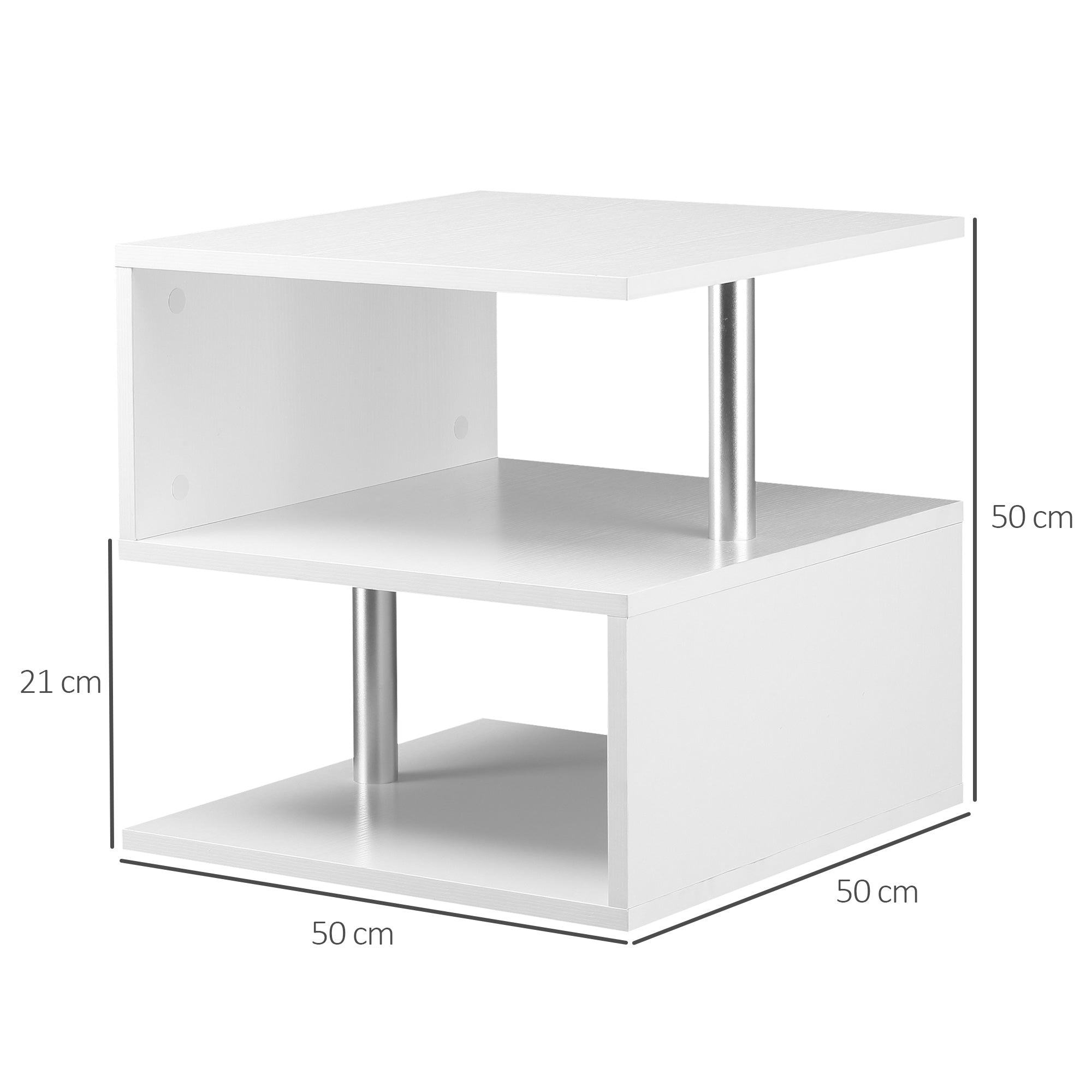 Side Table Small Side Table Sofa Table with S Shape Open Compartment Modern Design 50x50x50 cm White