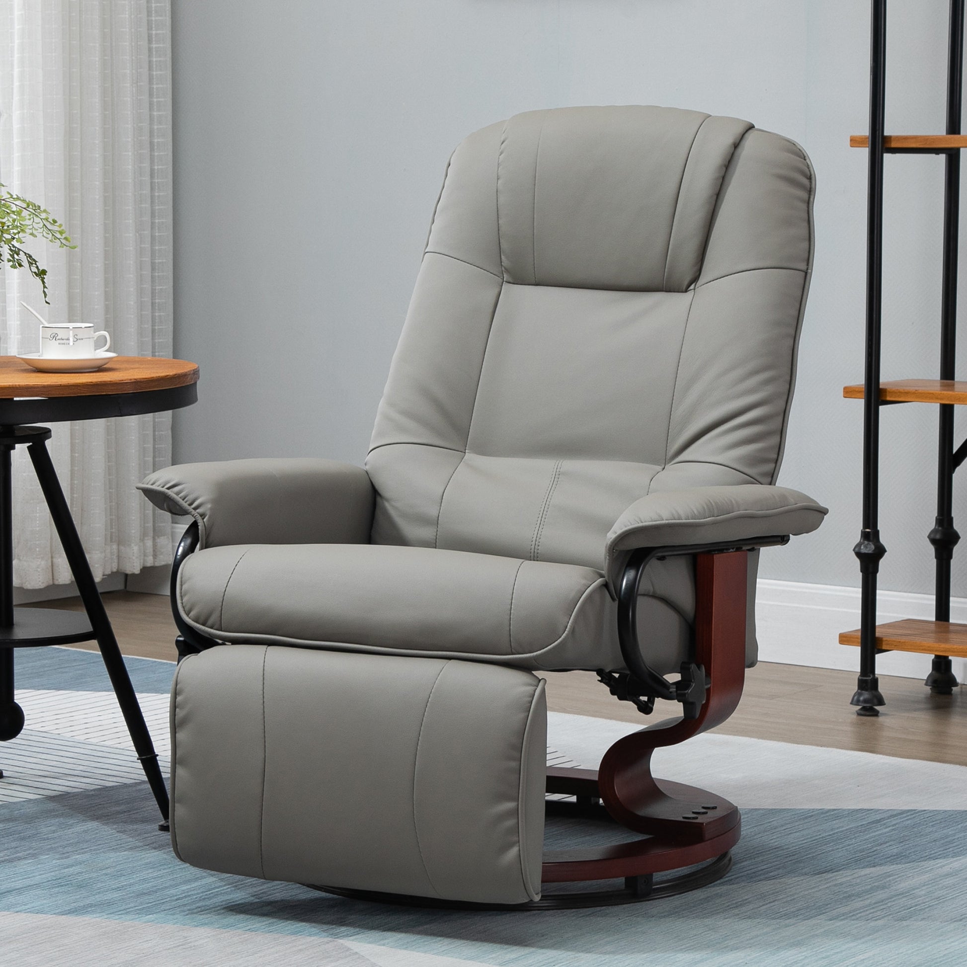 Recliner Swivel TV Chair with Reclining Function, Footrest, Reclining Armchair with Armrest, Wooden Legs for Living Room, Bedroom, Faux Leather, Gray