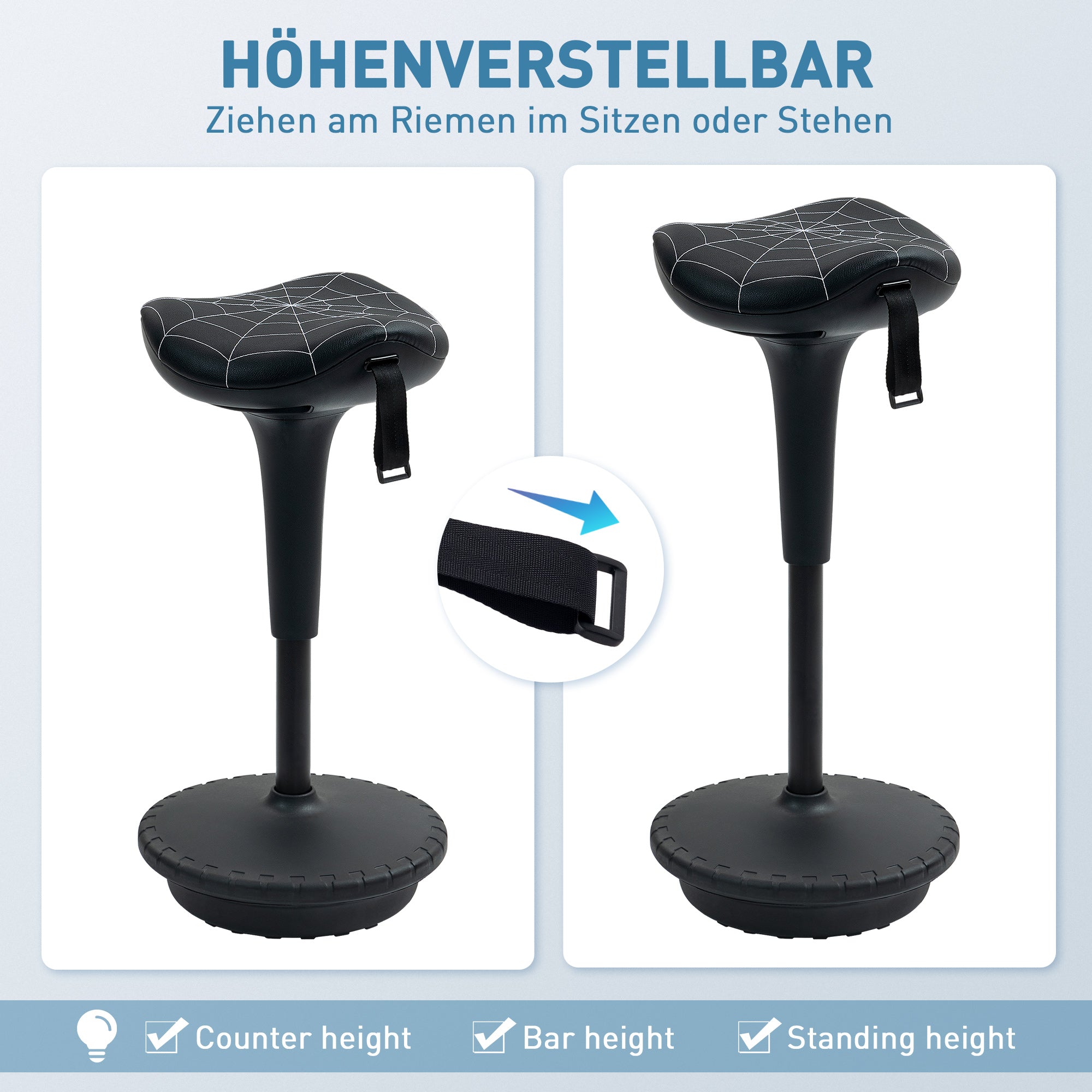 Ergonomic Swivel Saddle Stool — Height-Adjustable 25.8–32.9 in, 120° Tilt, Non-Slip Base, Black