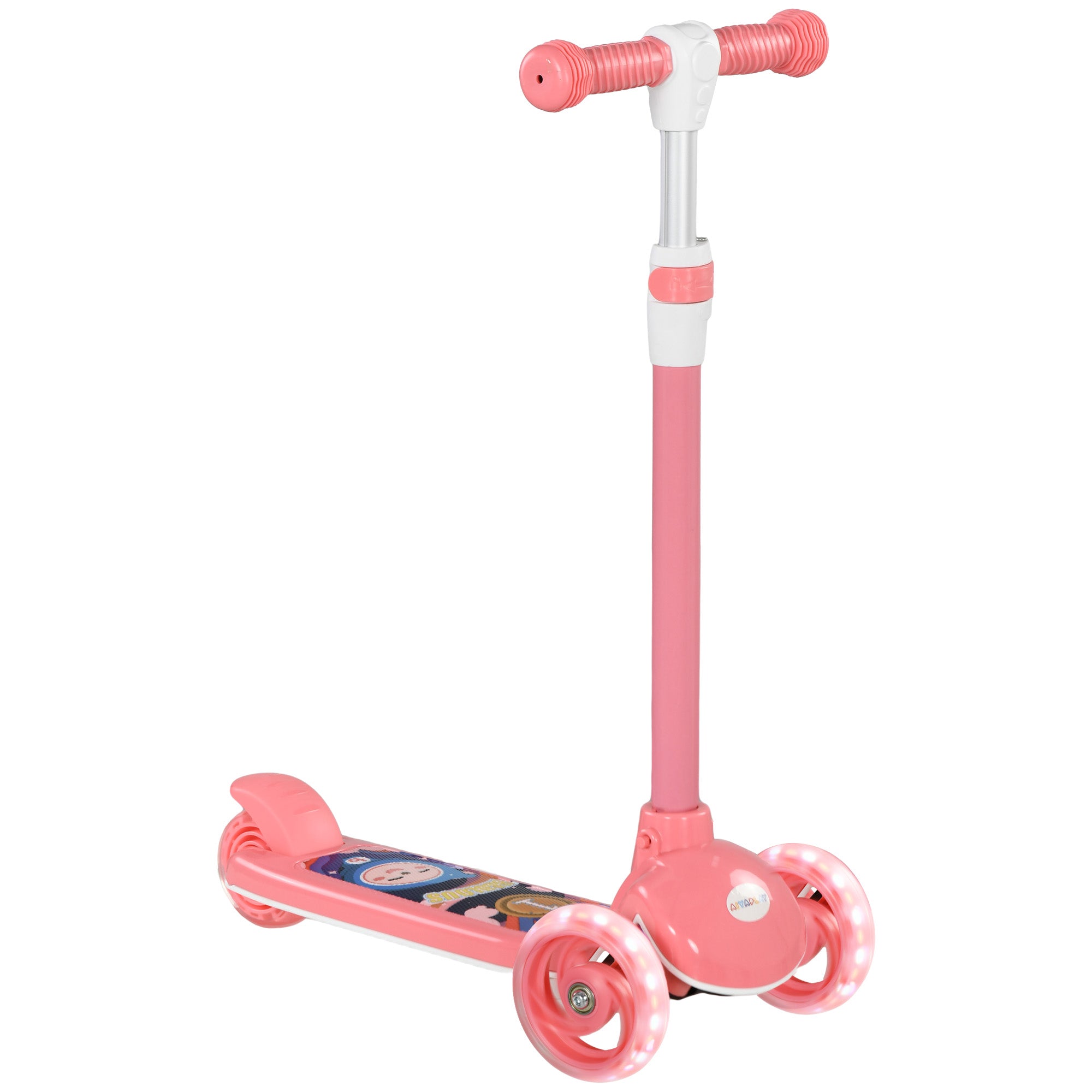 Children's Scooter for 2-6 Years Kids Kids Scooter with 3 Wheels LED Lights Adjustable Height Load 25 kg 52x29x63-76 cm Pink