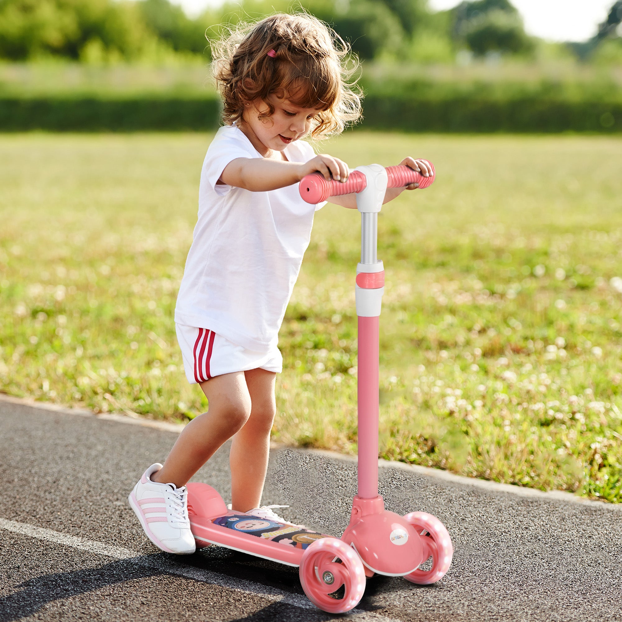 Children's Scooter for 2-6 Years Kids Kids Scooter with 3 Wheels LED Lights Adjustable Height Load 25 kg 52x29x63-76 cm Pink