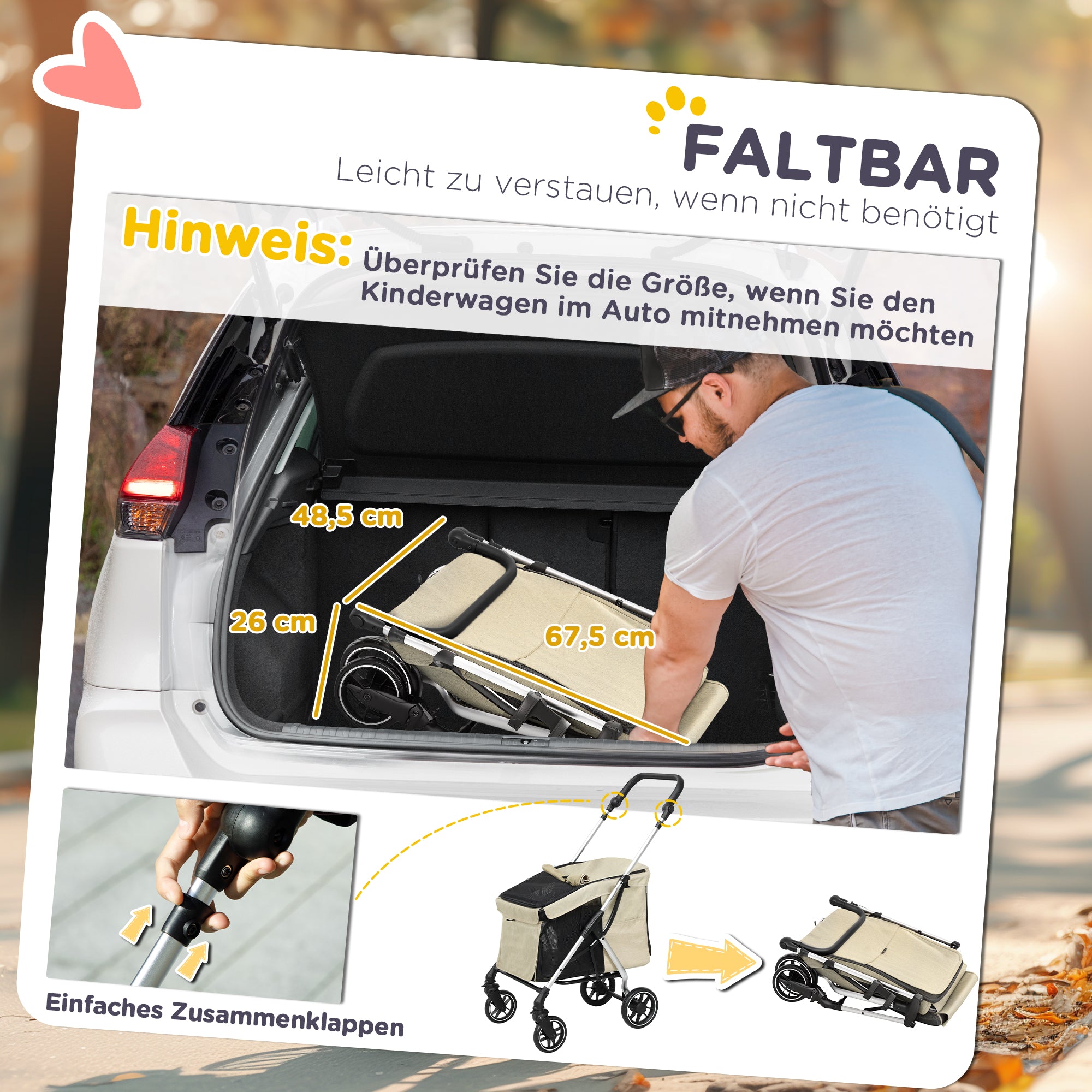 Dog Carriage Lightweight Dog Buggy Made of Aluminum Foldable for Dogs & Cats Cat Buggy with Cushion Mesh Windows Doors Storage Basket Cat Carriage Buggy Khaki