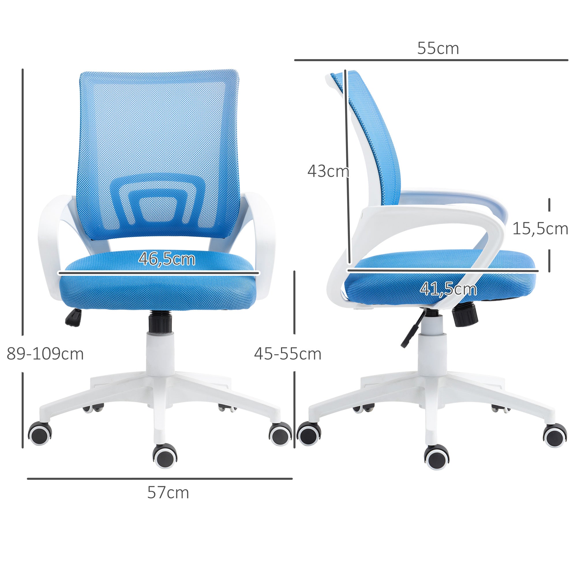 Mesh Office Chair Swivel Desk Chair with Adjustable Height Rocking Function Lumbar Support and Armrests Study Chair Load 120 kg Light Blue
