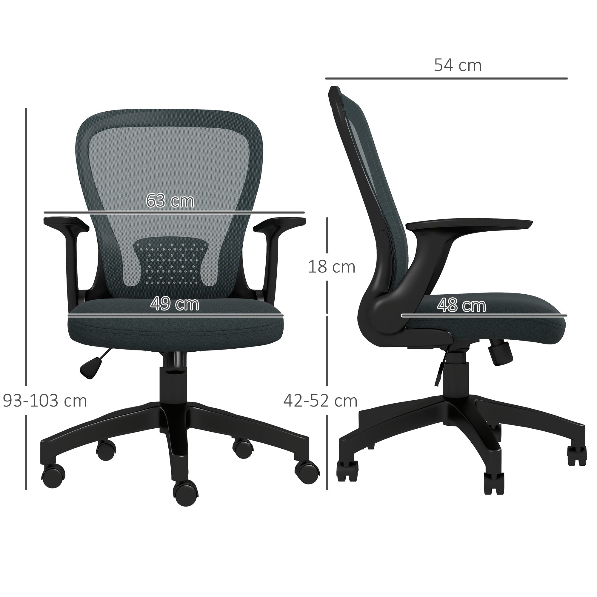 Ergonomic Office Chair, Desk Chair, Flip-up Armrests, Mesh Back, Tilt Function, 120 kg Capacity, Adjustable Height, Computer Chair, 360° Swivel, Gray