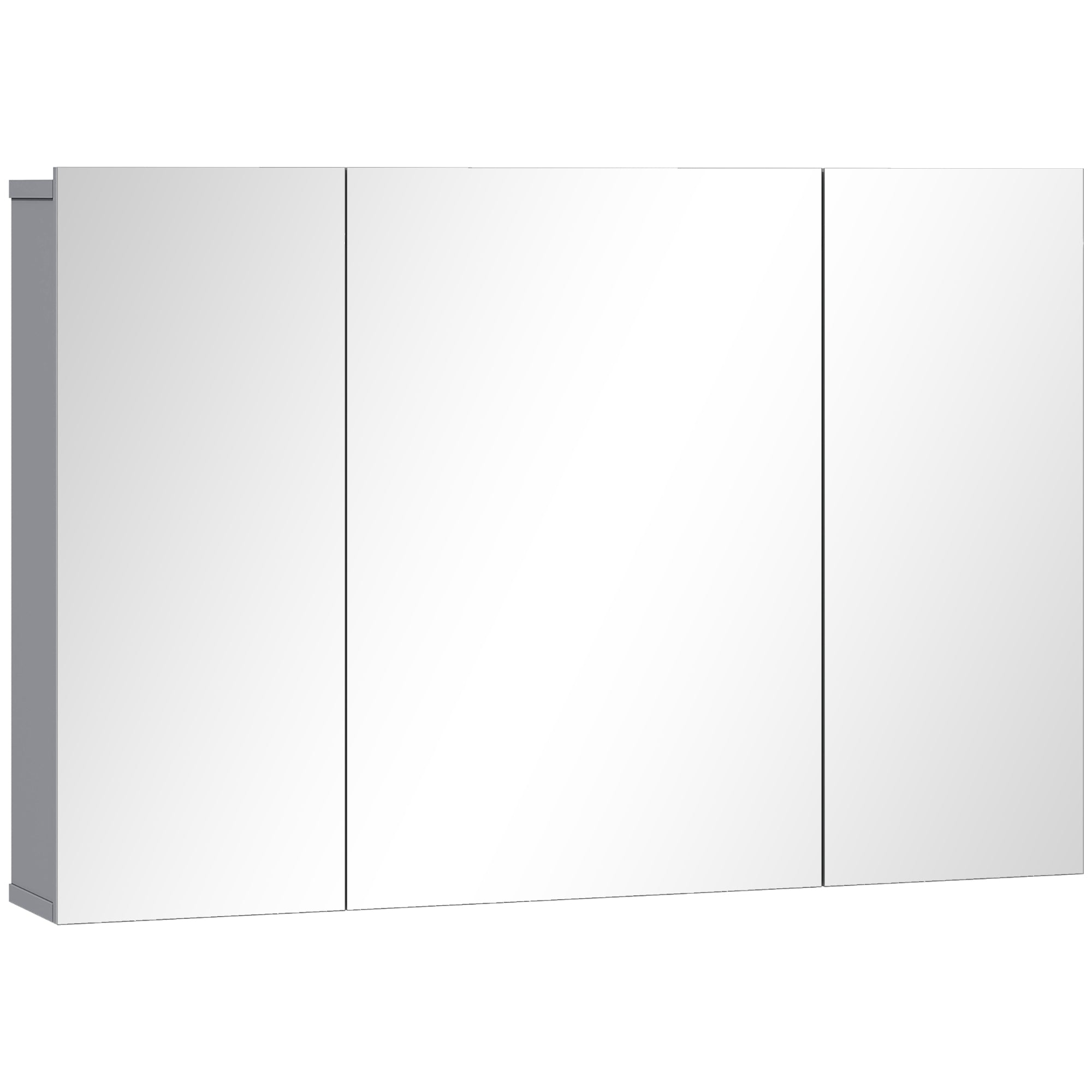3-Door Wall-Mounted Bathroom Mirror Cabinet with Adjustable Shelves and Soft-Close Hinges — Gray, 35.4 x 5.9 x 23.6 in