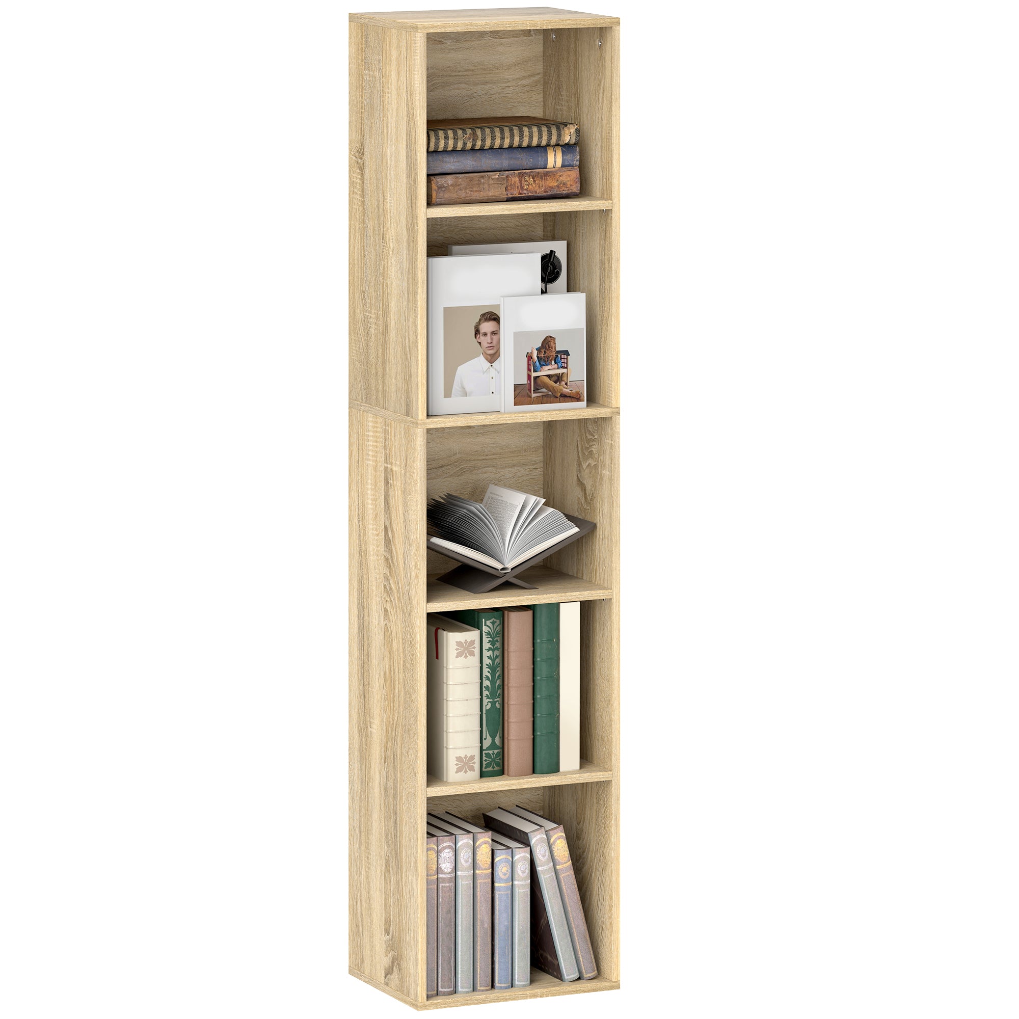 Bookshelf, 5-Tier Storage Shelf, Storage Unit with Adjustable Shelves for Living Room, Bedroom, Office, 30 x 24 x 133.5 cm, Natural Wood