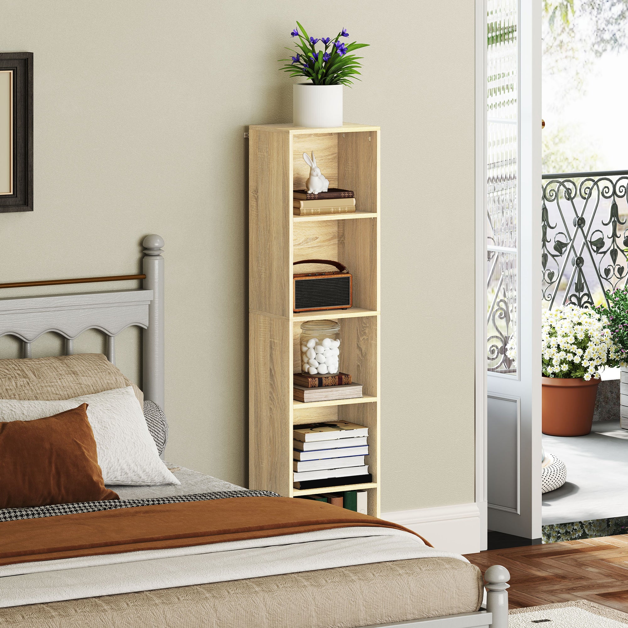 Bookshelf, 5-Tier Storage Shelf, Storage Unit with Adjustable Shelves for Living Room, Bedroom, Office, 30 x 24 x 133.5 cm, Natural Wood