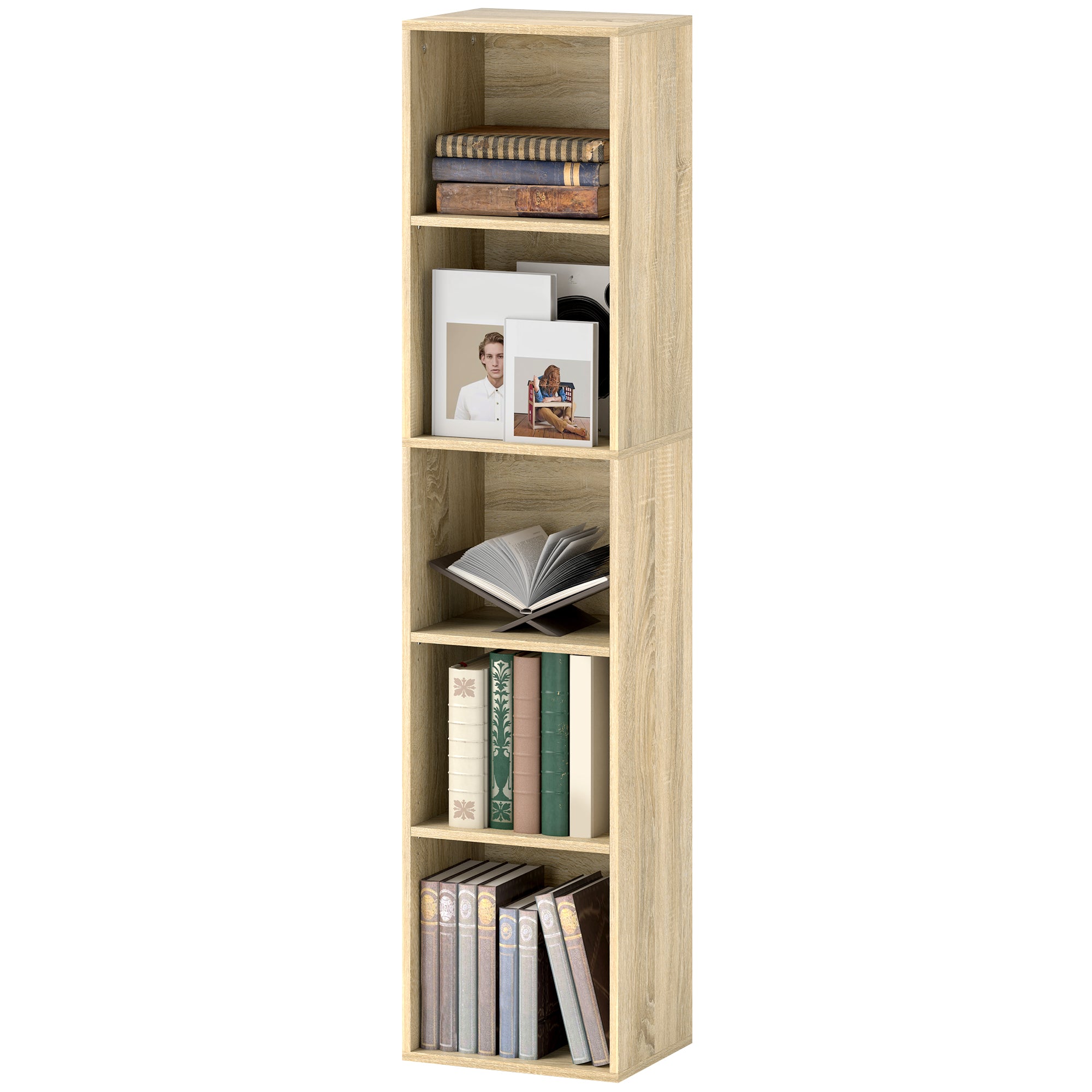 Bookshelf, 5-Tier Storage Shelf, Storage Unit with Adjustable Shelves for Living Room, Bedroom, Office, 30 x 24 x 133.5 cm, Natural Wood
