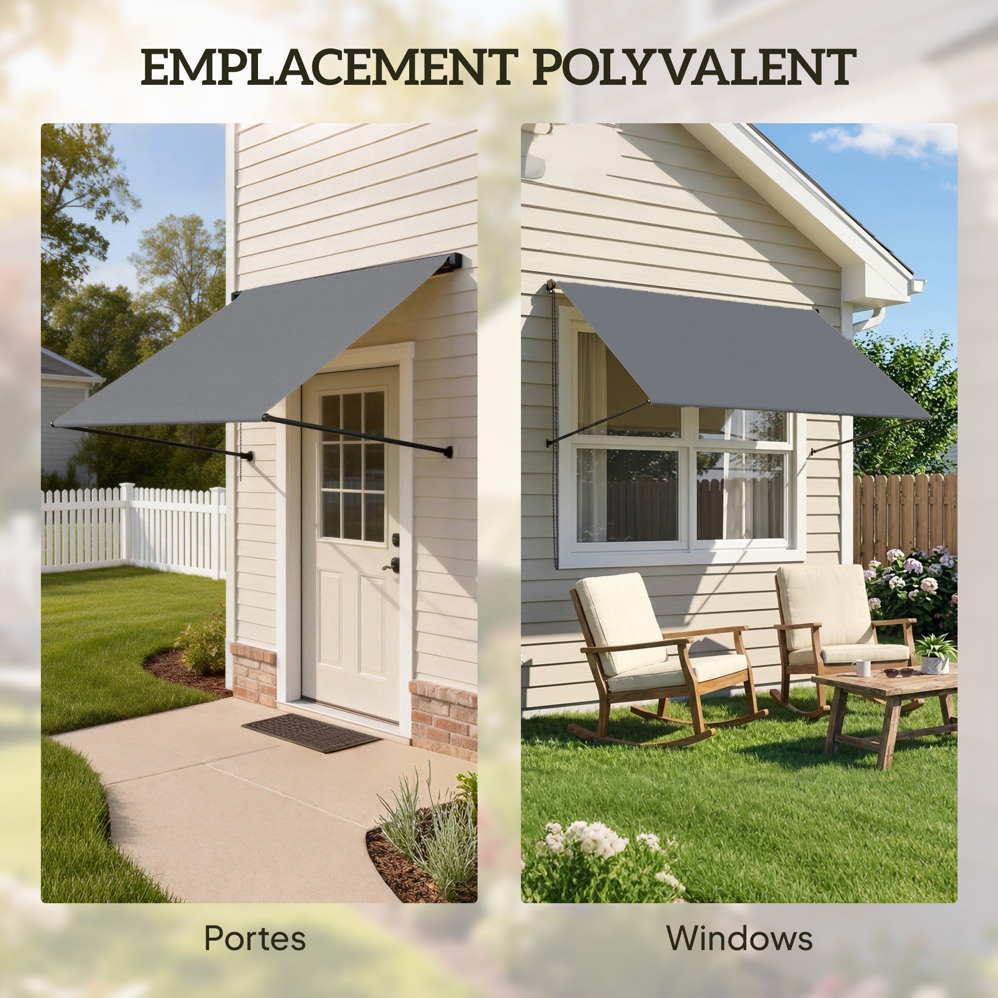 Manual Retractable Awning, Adjustable Tilt, 195 x 120 cm (76.8" x 47.2"), Aluminum & Polyester, Dark Gray