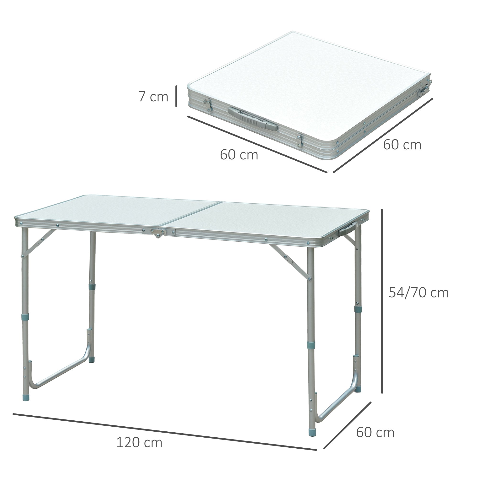 Folding Camping Table Convertible into Suitcase Adjustable Height for Picnic 120x60x54-70 cm with Aluminum Frame