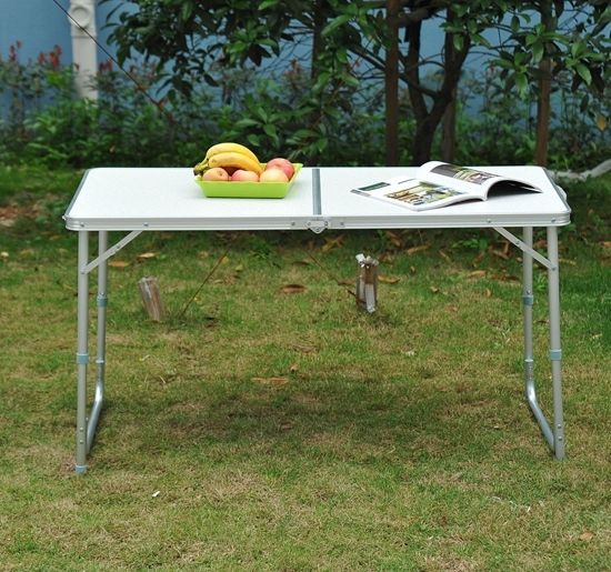 Folding Camping Table Convertible into Suitcase Adjustable Height for Picnic 120x60x54-70 cm with Aluminum Frame