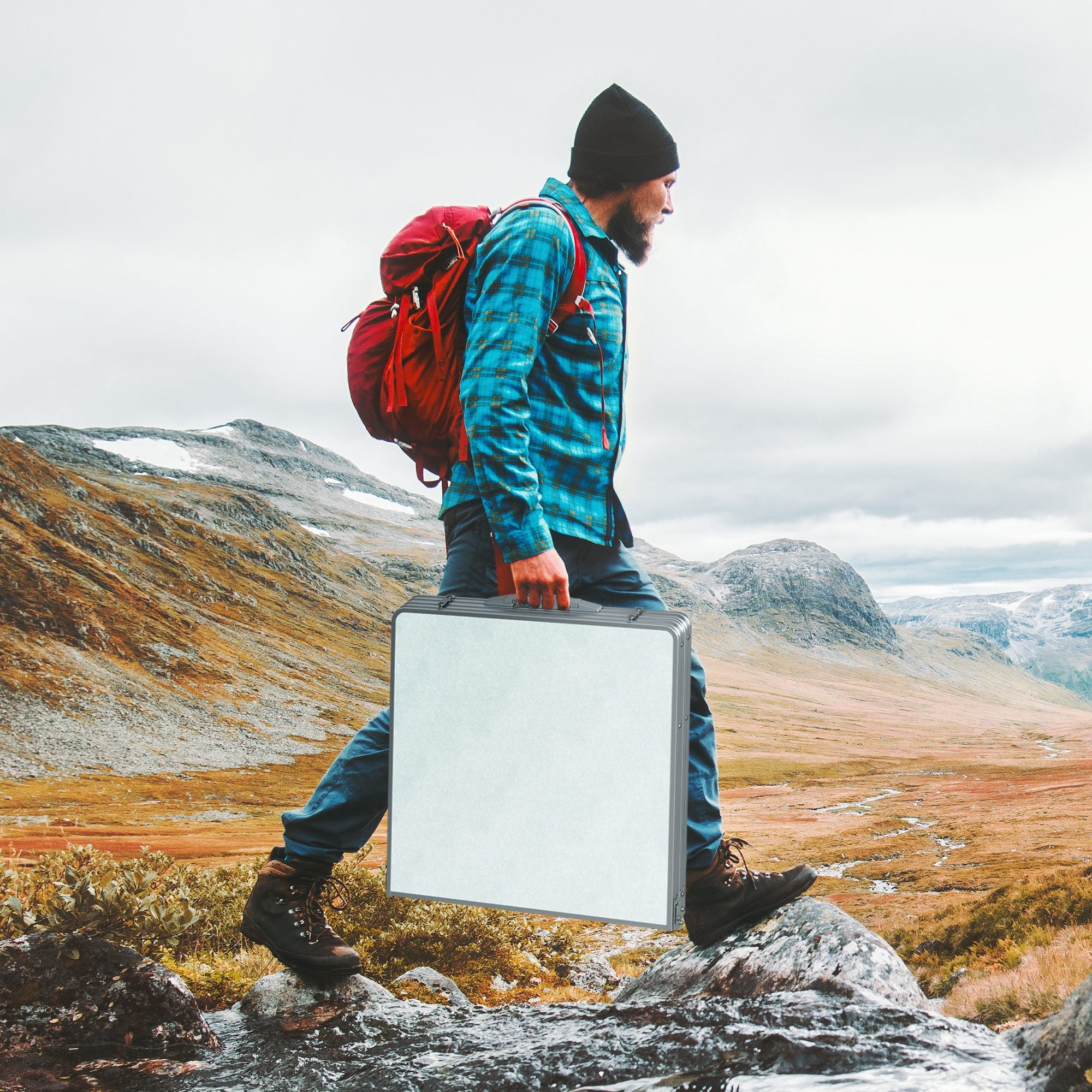 Folding Camping Table Convertible into Suitcase Adjustable Height for Picnic 120x60x54-70 cm with Aluminum Frame