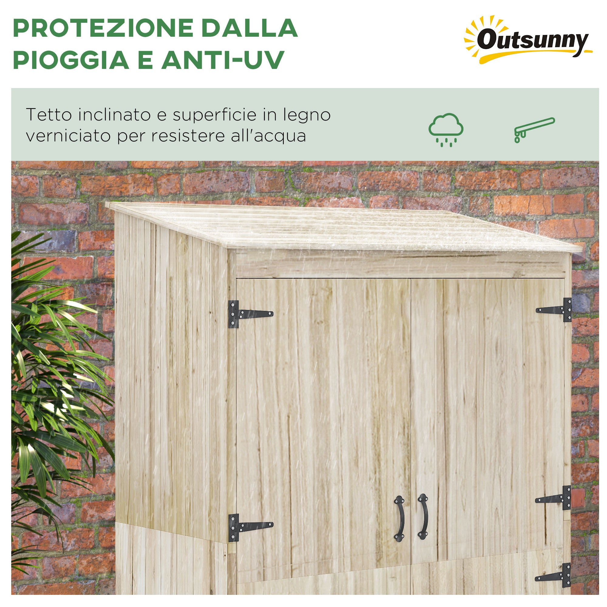Spruce Wood Garden Shed with 2 Doors, Tool Storage Shed with Shelves and Sloping Roof, 120x57x183cm, Natural