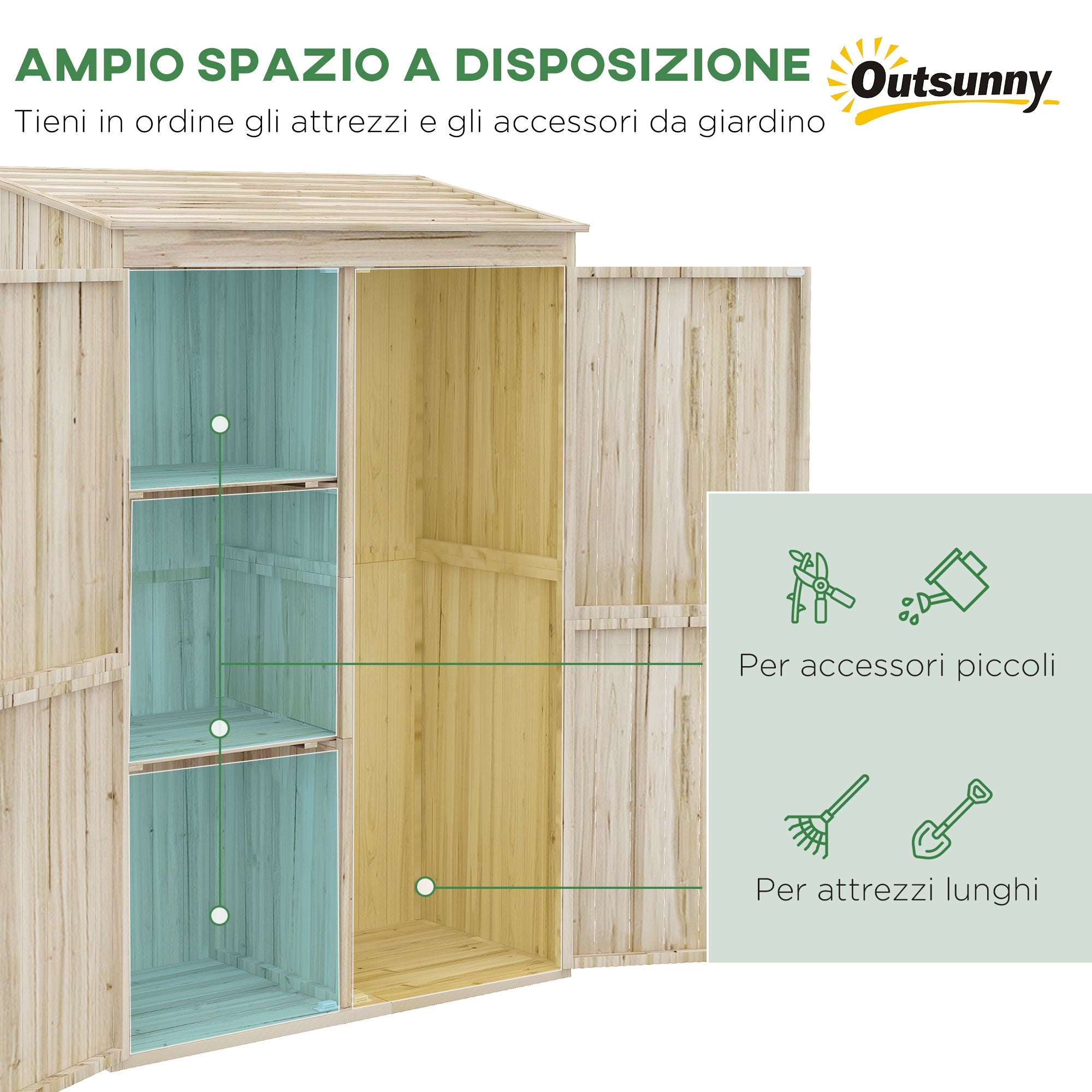Spruce Wood Garden Shed with 2 Doors, Tool Storage Shed with Shelves and Sloping Roof, 120x57x183cm, Natural