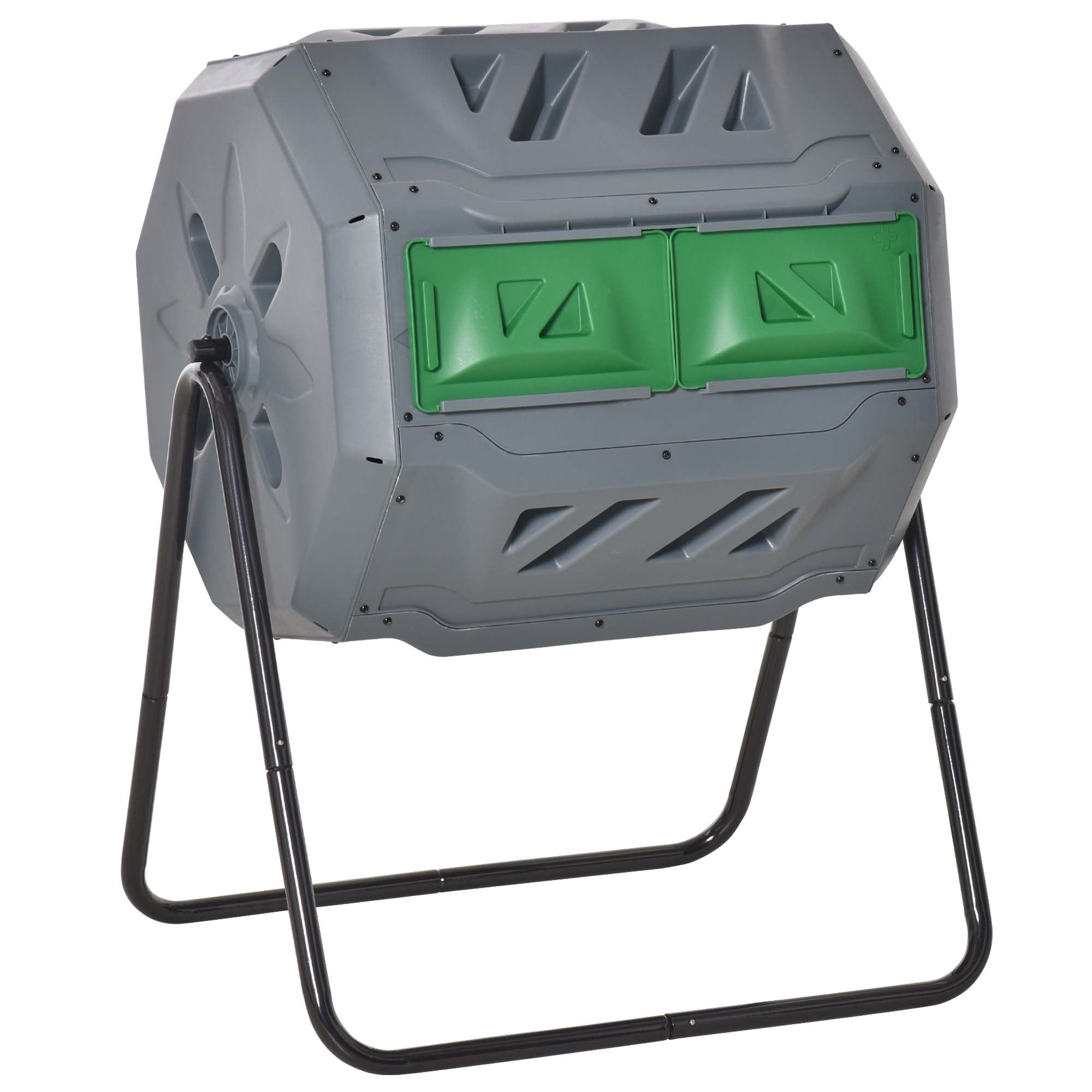 Composter 160L, 71cm x 65cm x 96cm Rotating Quick Composter made of Plastic, Thermocomposter with 2 Chambers, for Bio and Garden Waste, Gray