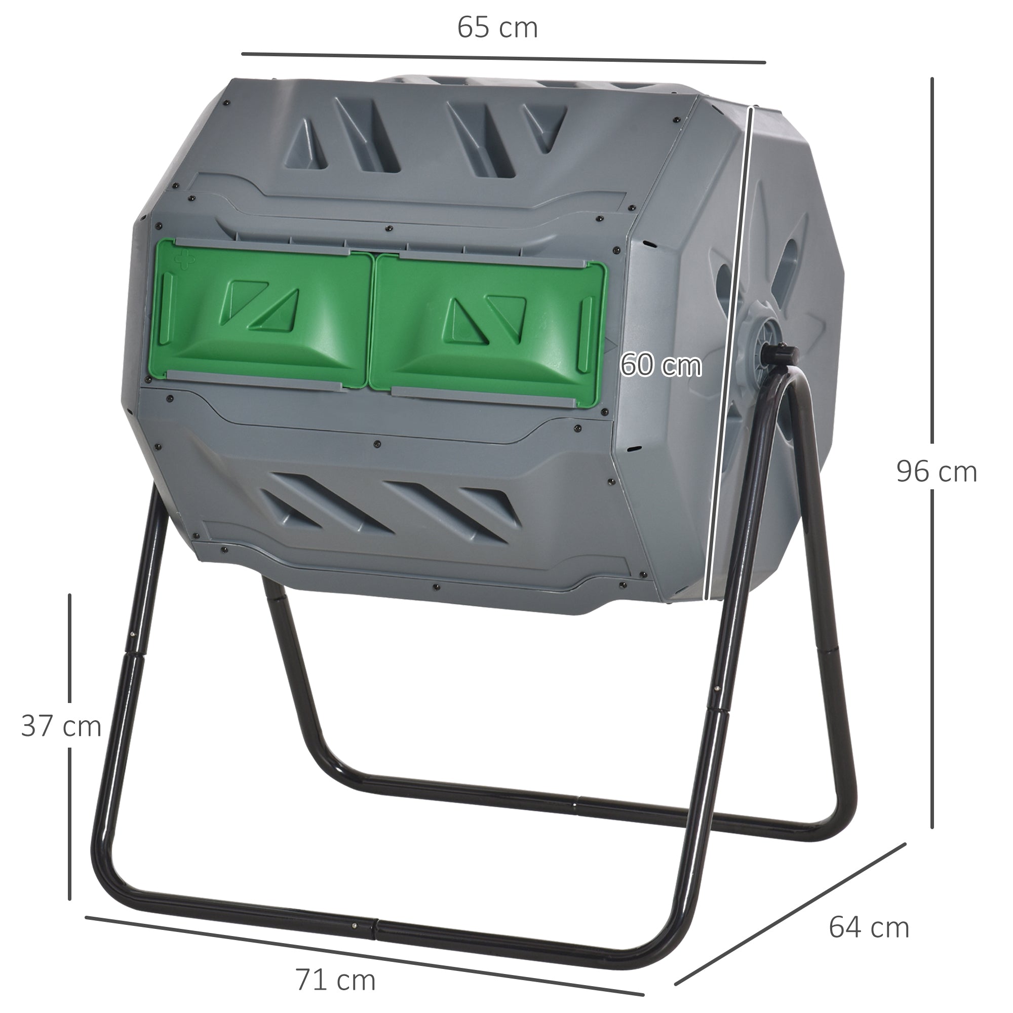 Composter 160L, 71cm x 65cm x 96cm Rotating Quick Composter made of Plastic, Thermocomposter with 2 Chambers, for Bio and Garden Waste, Gray
