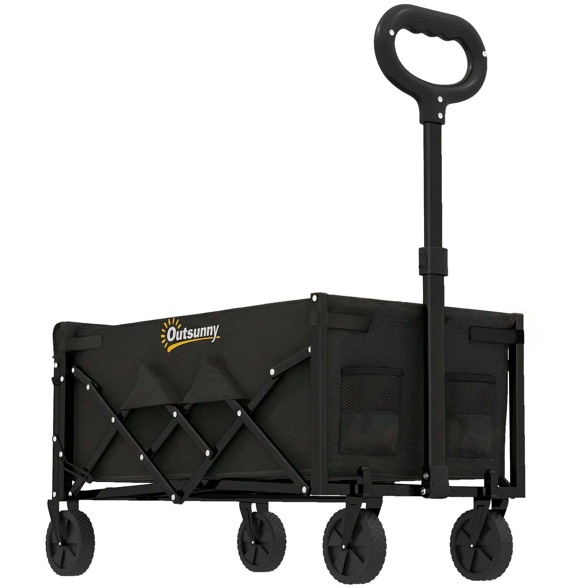 80L Foldable Wagon with Telescoping Handle, Tailgate & Cup Holders — Beach, Garden & Transport Cart, 330 lb Capacity, Black