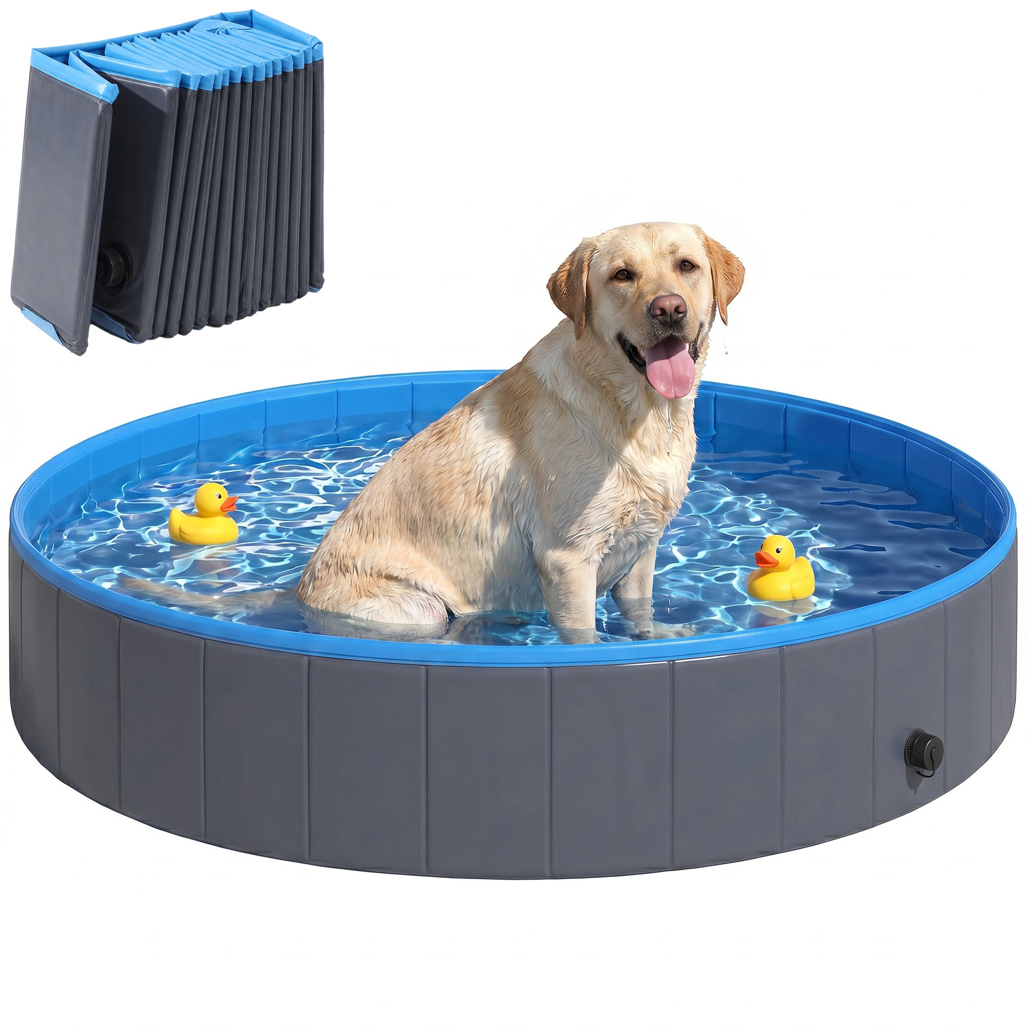 Foldable Dog Pool for Large & Extra-Large Dogs — 63 x 11.8 in (160 x 30 cm), Non-Inflatable, Anti-Slip, Dark Gray