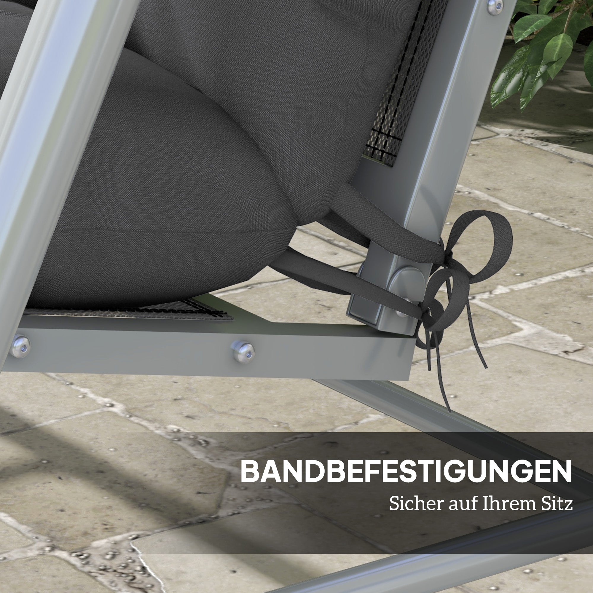 4-Piece Seat Cushion Set, 150x50 cm Water-Resistant Chair Cushions with Tie Strings, Knotted Design 10cm Thick Padding for Swing, Seat Pad for Home, Garden, Sofa, Dark Grey