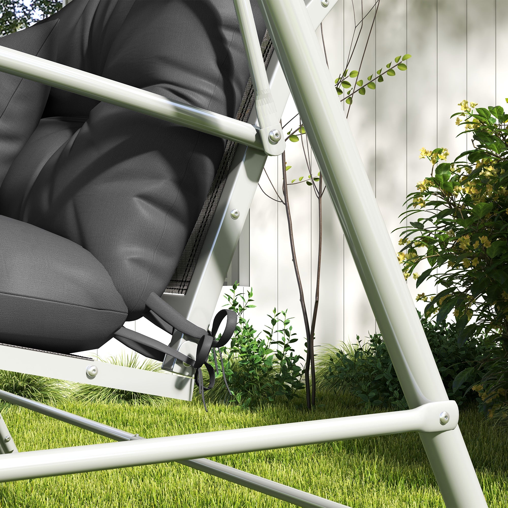 4-Piece Seat Cushion Set, 150x50 cm Water-Resistant Chair Cushions with Tie Strings, Knotted Design 10cm Thick Padding for Swing, Seat Pad for Home, Garden, Sofa, Dark Grey