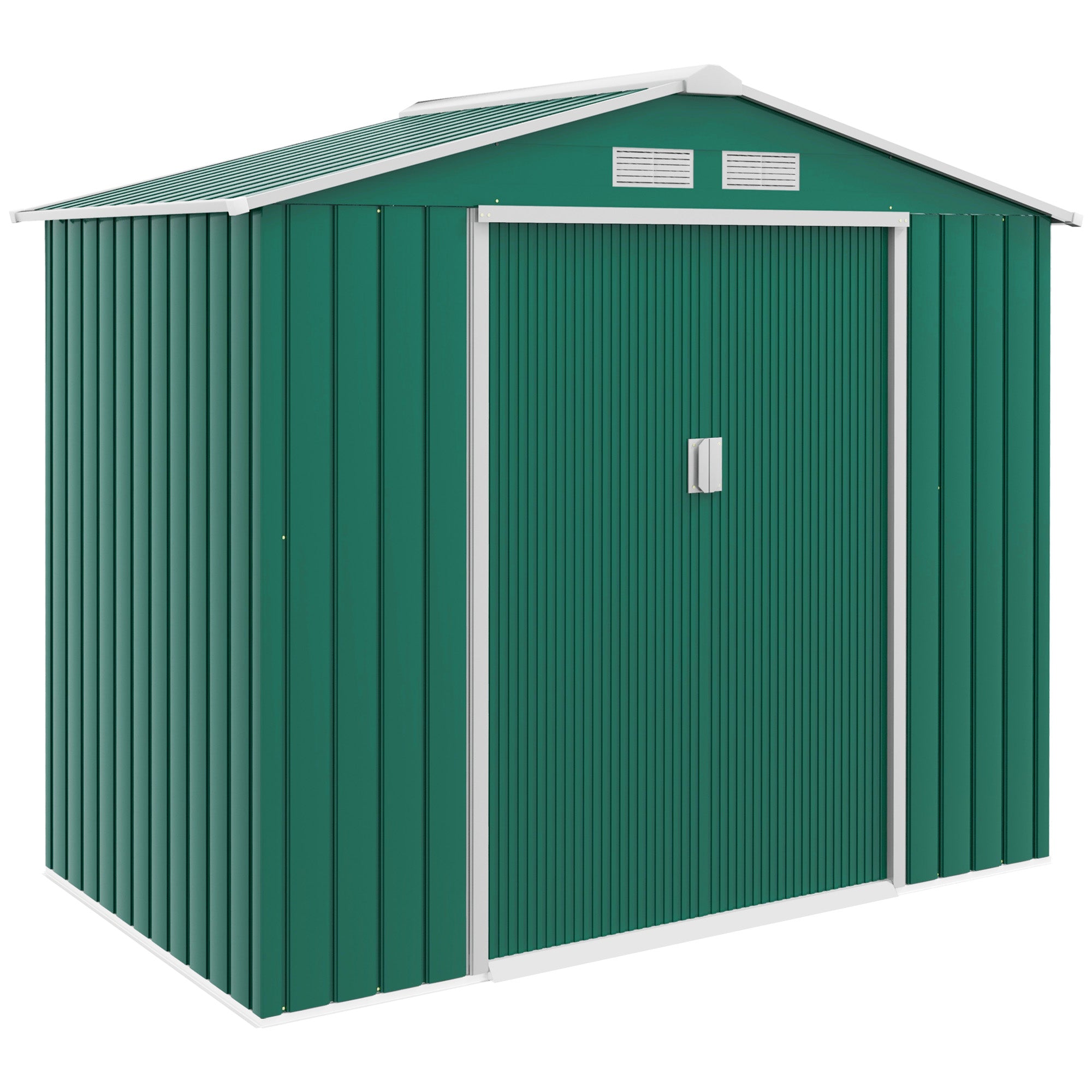 Garden Shed 2.42m² with Reinforcement Base No Floor 213x130x185 cm Outdoor Garden Shed with 2 Sliding Doors and 4 Windows for Tool Storage Dark Green