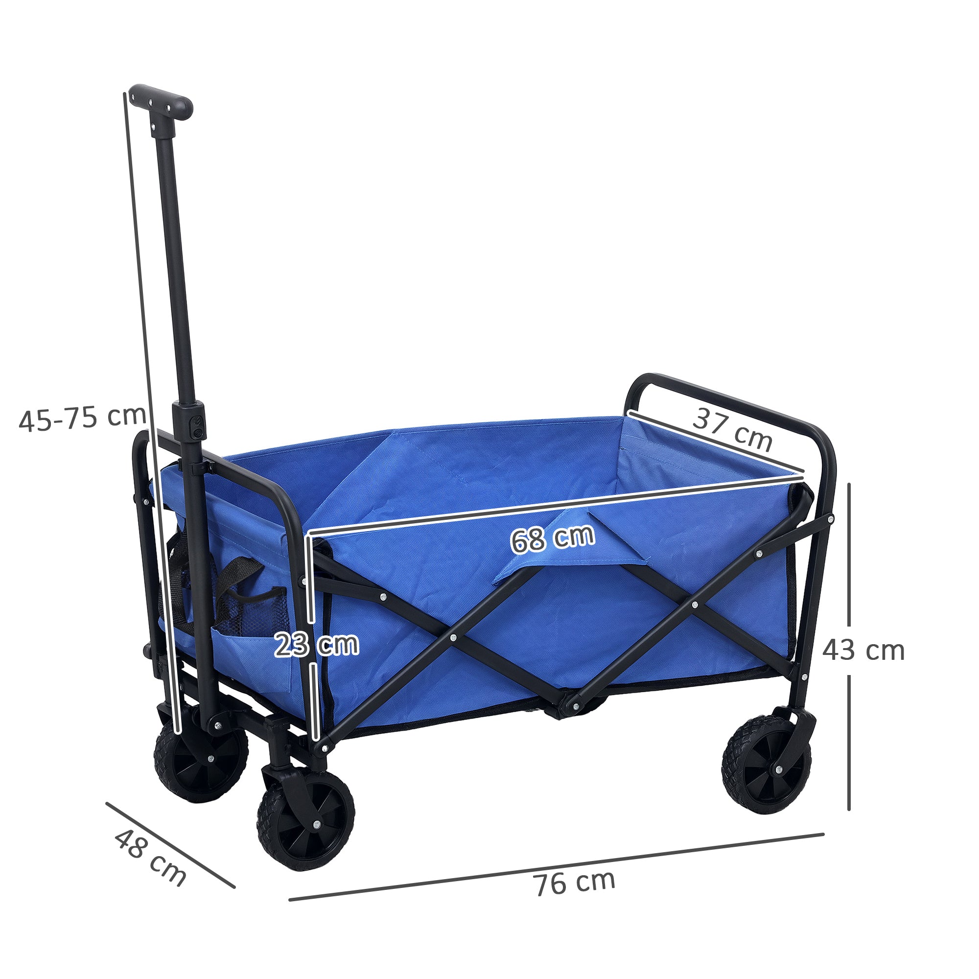 Beach Cart with Wheels Folding Garden Cart with Adjustable Telescopic Handle 2 Storage Bags Load 100 kg All Terrain Transport Cart for Garden Camping Shopping Blue
