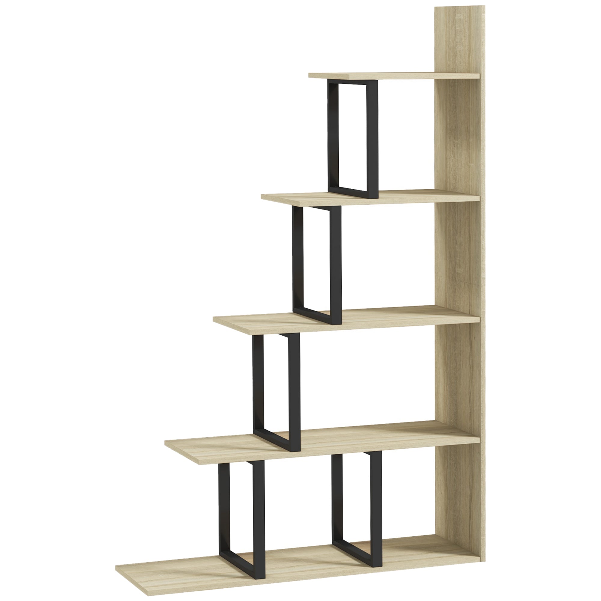 Industrial Style Stepped Bookcase Room Divider with 5 Shelves 102 x 30 x 160 cm Oak