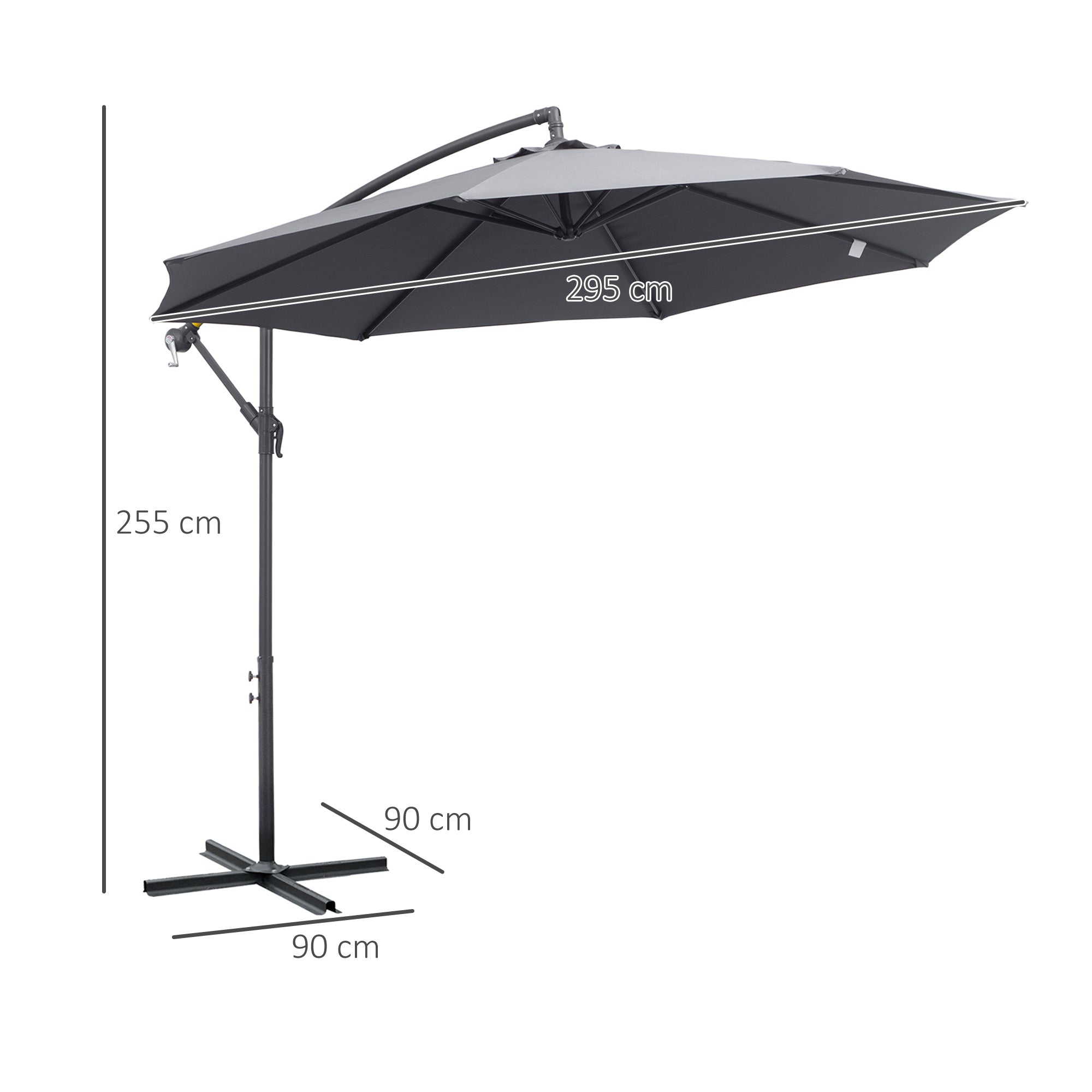 3m diameter foldable octagonal cantilever garden parasol with cross base in gray