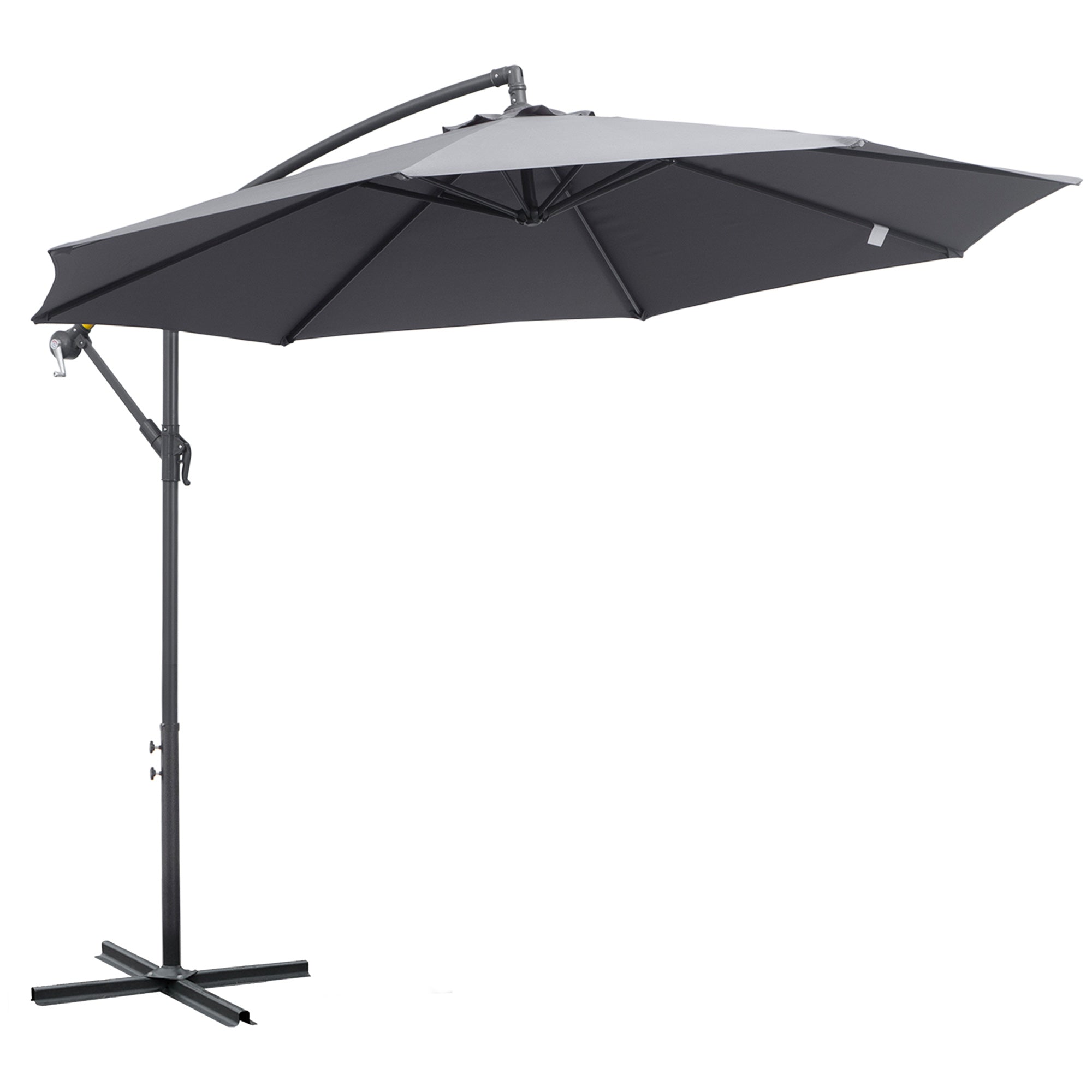 3m diameter foldable octagonal cantilever garden parasol with cross base in gray