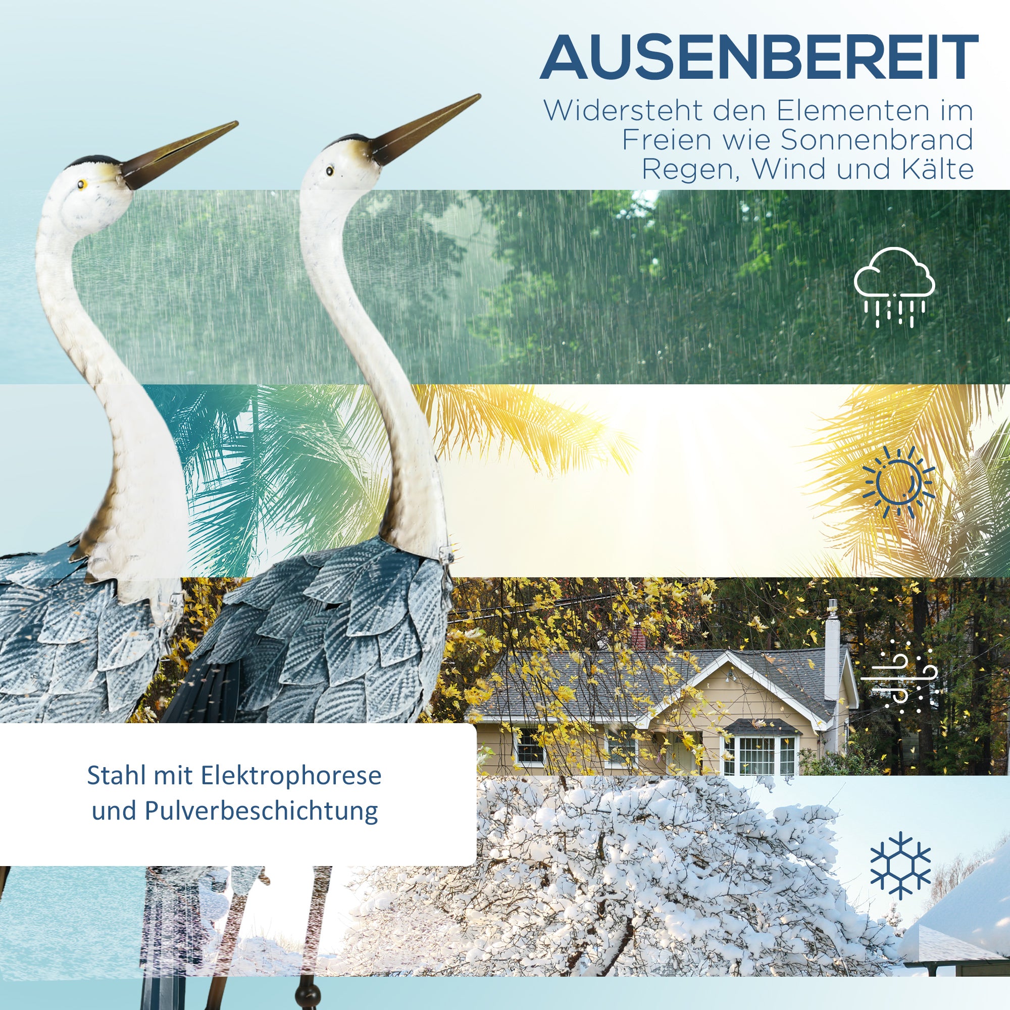 2-Piece Garden Statue Cranes, 72.5/74 cm Garden Figure, Weather-Resistant Outdoor Ornament, Sculpture, Garden Decor for Balcony, Terrace