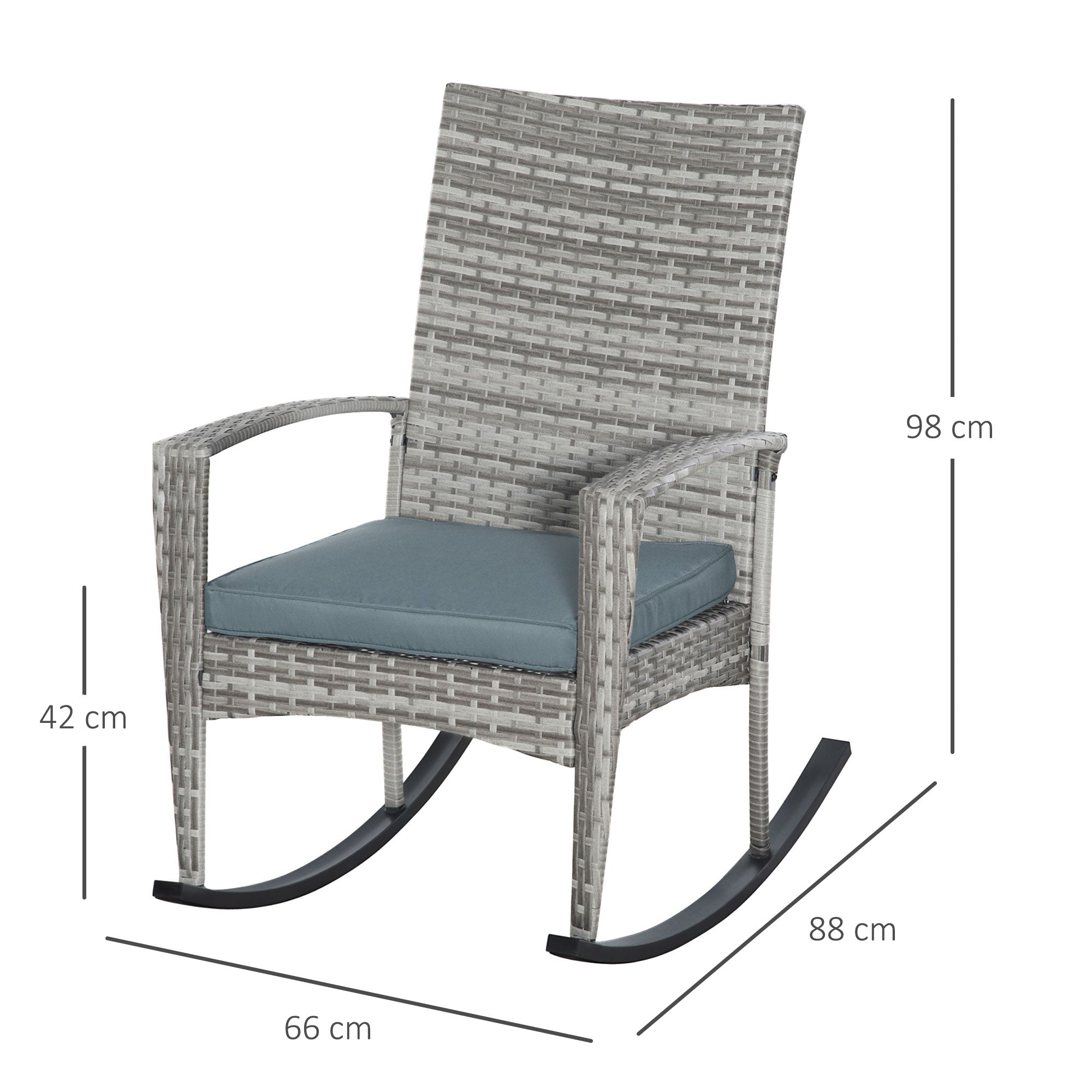 Swing Chair Rocking Chair Garden Chair with Cushion, Polyrattan+Metal, Gray, 66 x 88 x 98 cm