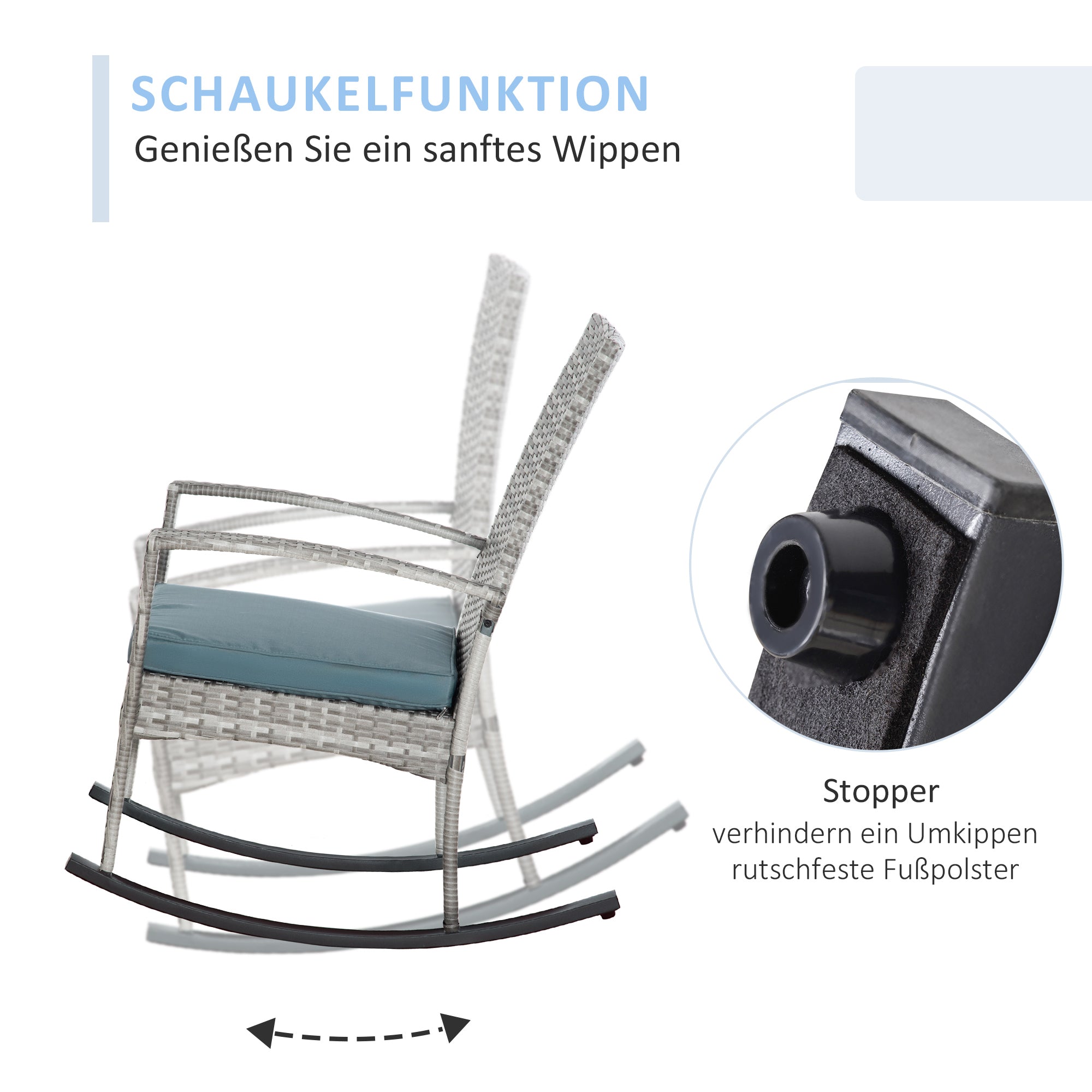 Swing Chair Rocking Chair Garden Chair with Cushion, Polyrattan+Metal, Gray, 66 x 88 x 98 cm