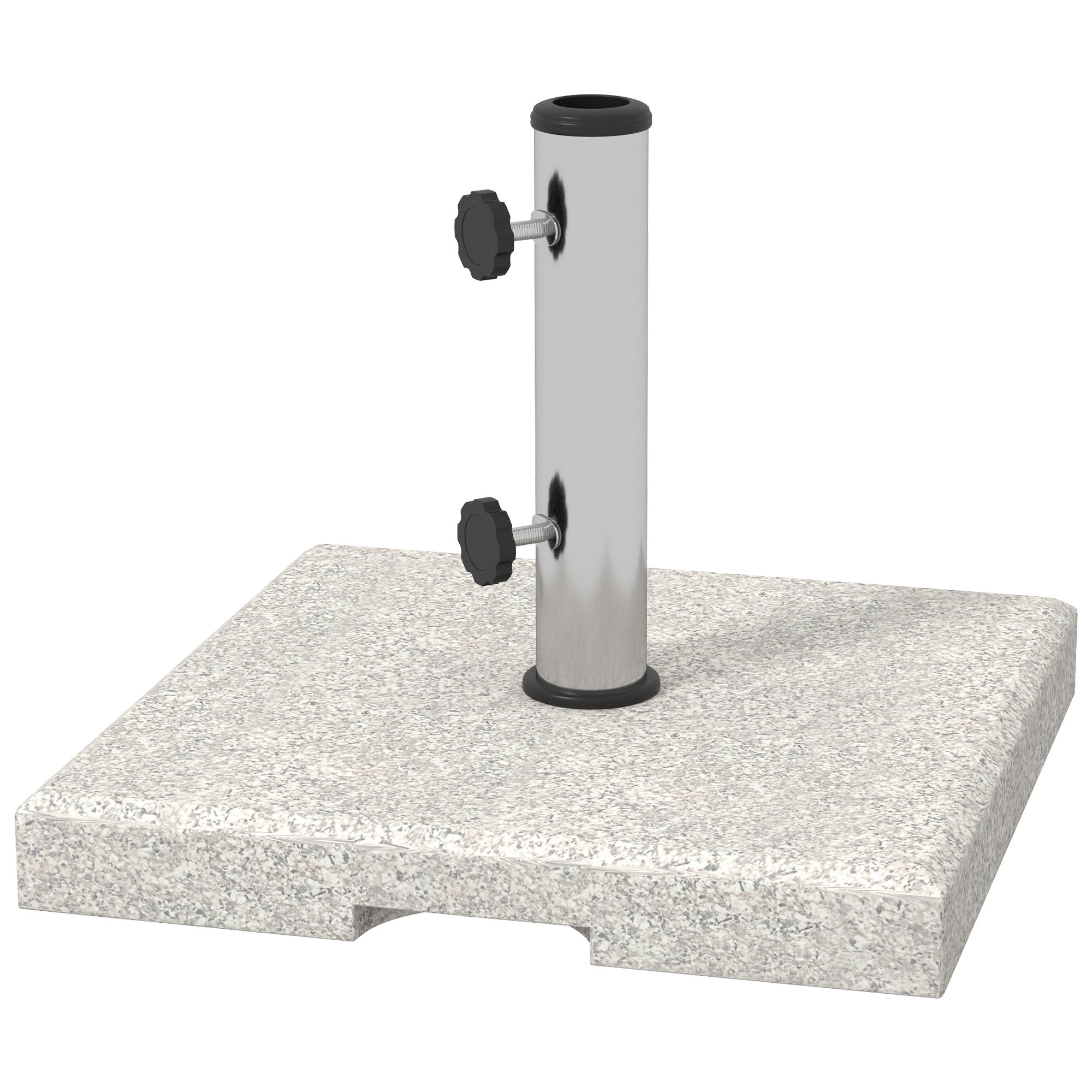 Garden Umbrella Base 25kg for Poles with Ø32mm, Ø38mm and Ø48mm, Granite and Stainless Steel Umbrella Base with Side Knobs and Handles, 38x38x38 cm, Gray