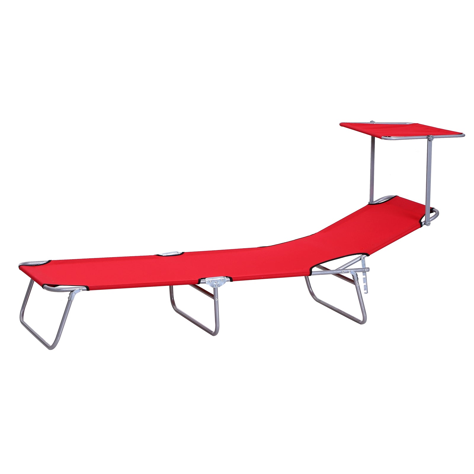 Folding Sun Lounger Garden Lounger with Canopy, Lounger with 4-Position Adjustable Backrest, Weatherproof Camping Lounger up to 120 kg Load Capacity, for Garden Beach Pool, Red