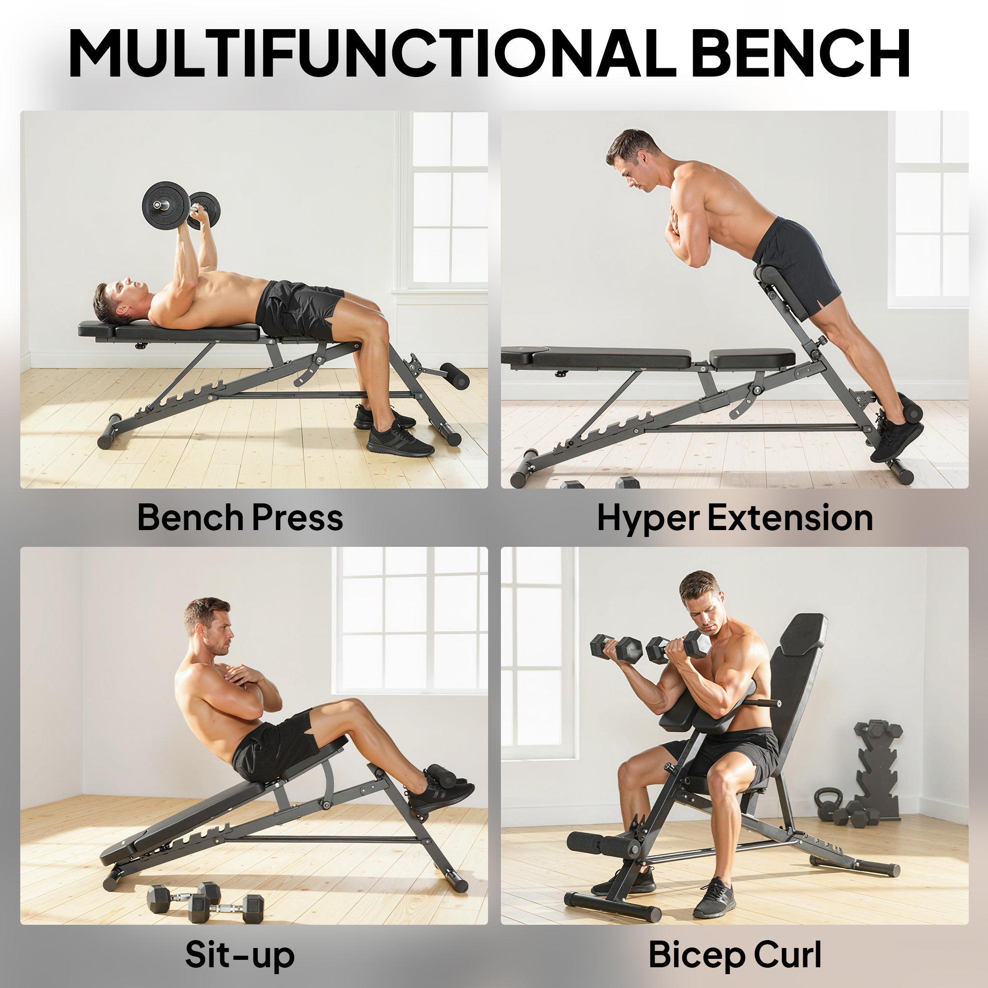 SPORTNOW 4-in-1 Adjustable Dumbbell Bench with Leg Extension & Preacher Curl Pad, 6-Position Backrest, Adjustable Seat & Pads, Multi-Function Incline Bench, 330 lb Capacity — Home Gym Back Trainer