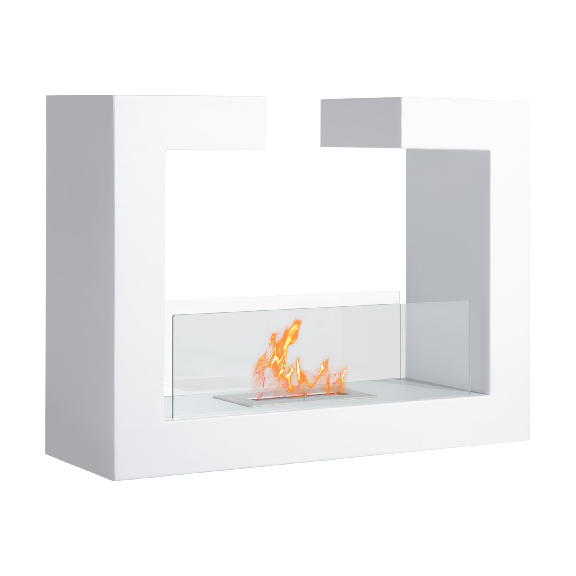 Tabletop Bioethanol Fireplace 2000W in Stainless Steel Odorless with Glass 78 x 25 x 58 cm White